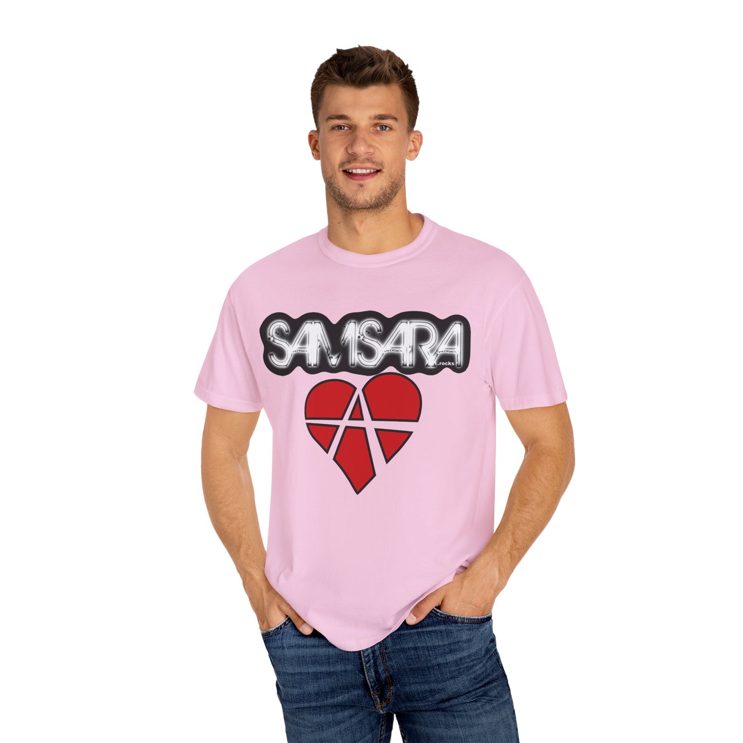 'Samsara Rocks' Logo, Love and Anarchy Graphic Tee | Unisex Garment-Dyed T-Shirt, Casual Fashion, Heart Design, Streetwear, Gift for Him/Her