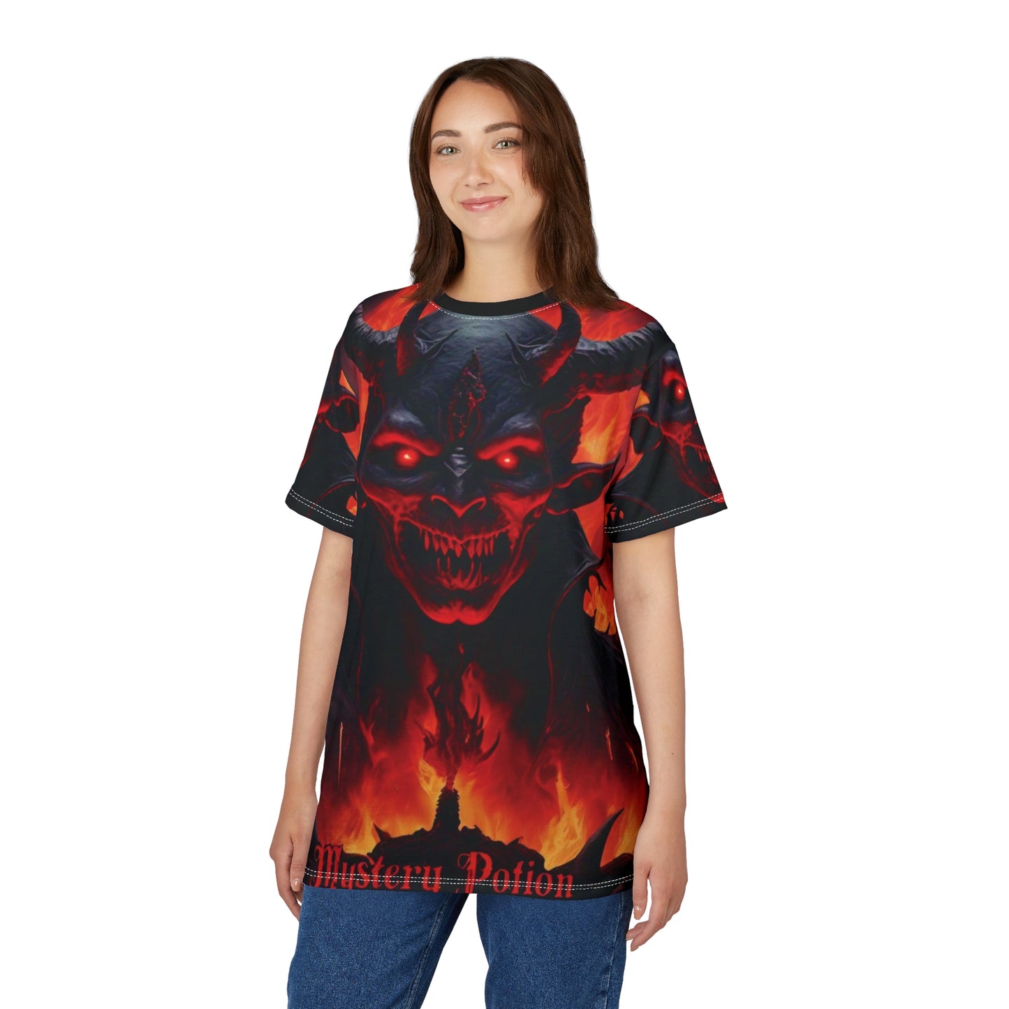 Demon Graphic Tee, Unisex Cut & Sew Shirt, Mystical Apparel, Halloween Costume, Dark Fantasy Clothing, Unique Gift Idea