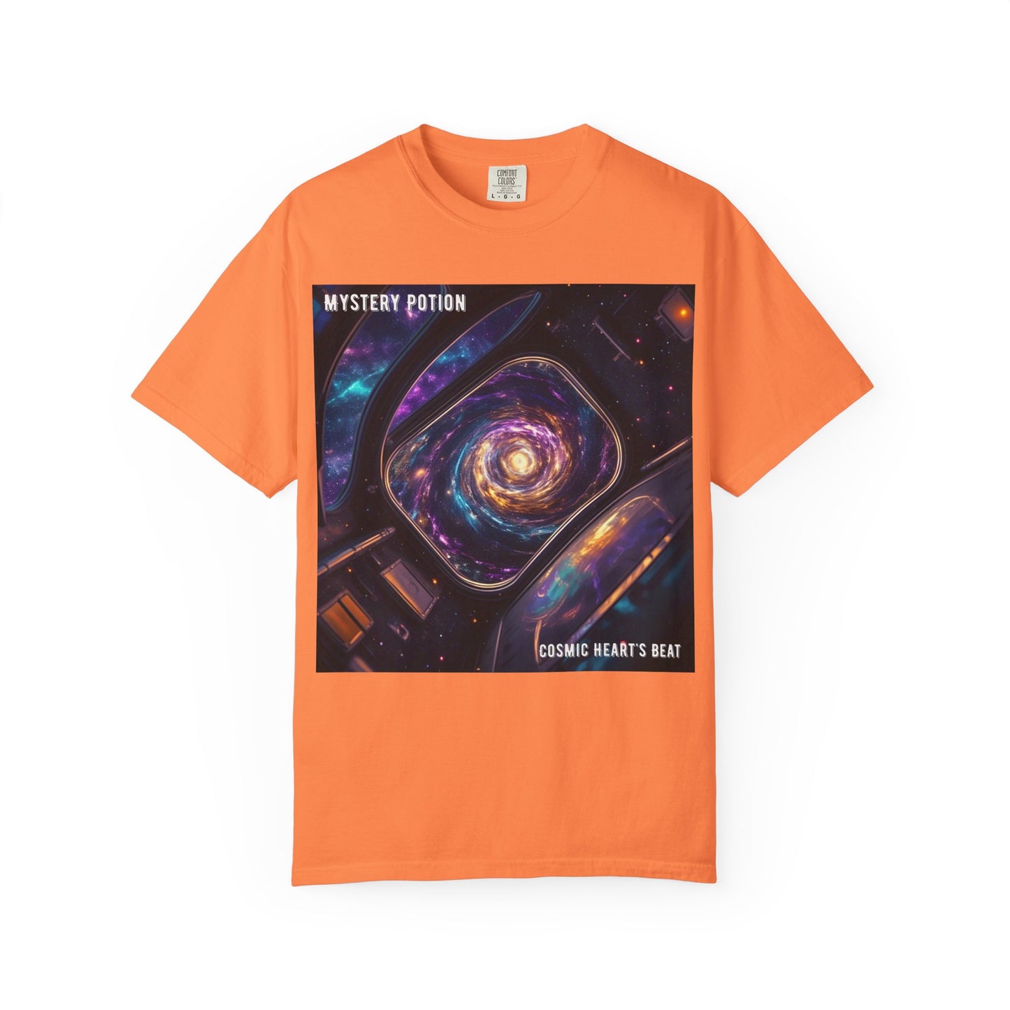 Cosmic Themed Mystery Potion Unisex Garment-Dyed T-shirt, Mystical Tee, Galaxy Shirt, Space Art Apparel, Unique Gift for Event Horizon Stargazers