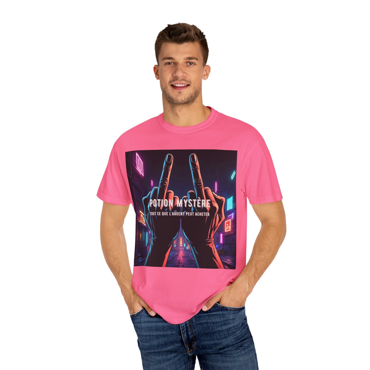 'Tout Ce Que L'Argent Peut Acheter' par Potion Mystère, Two Fingers Up Unisex T-Shirt with Artistic Graphic Design, Casual Wear, Streetwear Style, Gift for Art Lovers, Unique Graphic Tee, [...]