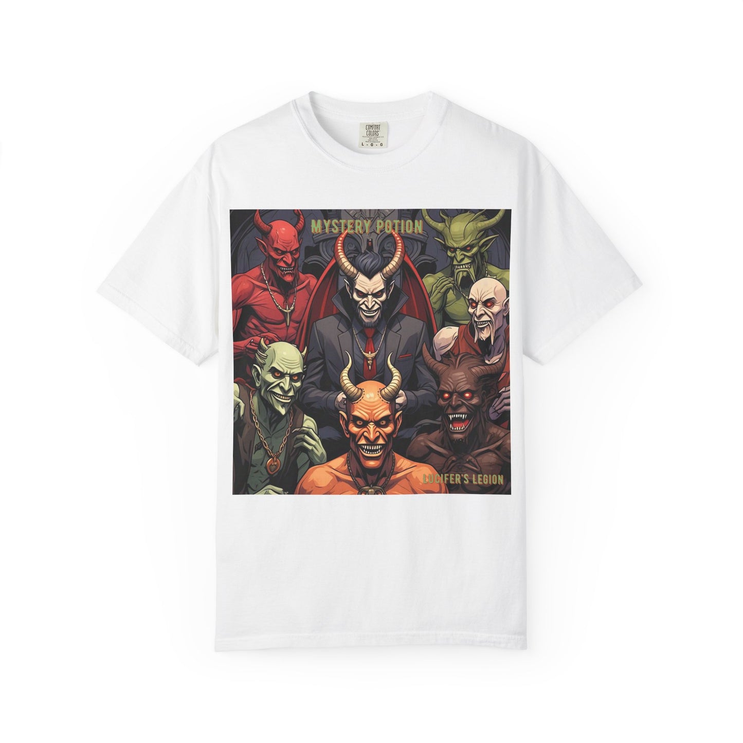 'Lucifer's Legion' by Mystery Potion, Unisex T-Shirt, Devil-Inspired Tee, Halloween Shirt, Comic Book Merch, Gift for Fans