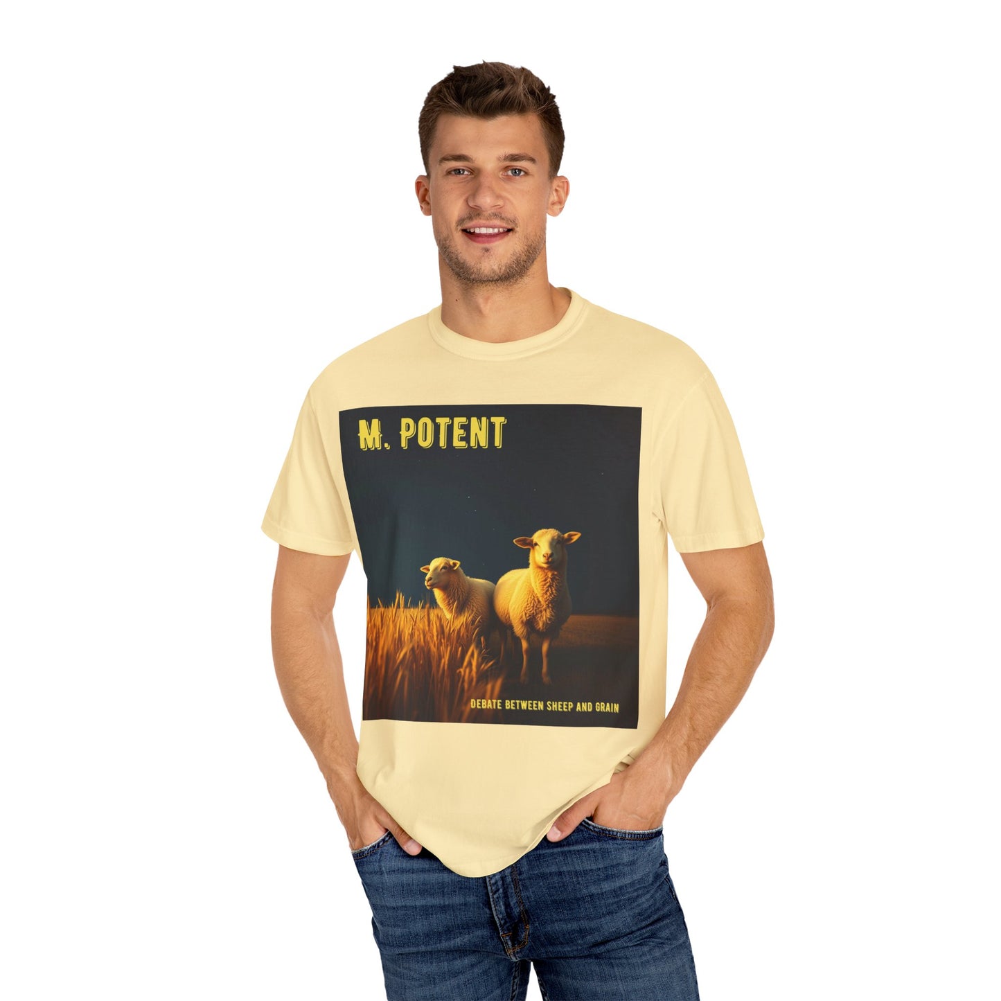 Debate Between Sheep and Grain by M. Potent, Sheep Graphic T-Shirt, Unisex Fashion Top, Farm Life Tee, Gift for Animal Lovers, Casual Everyday Wear