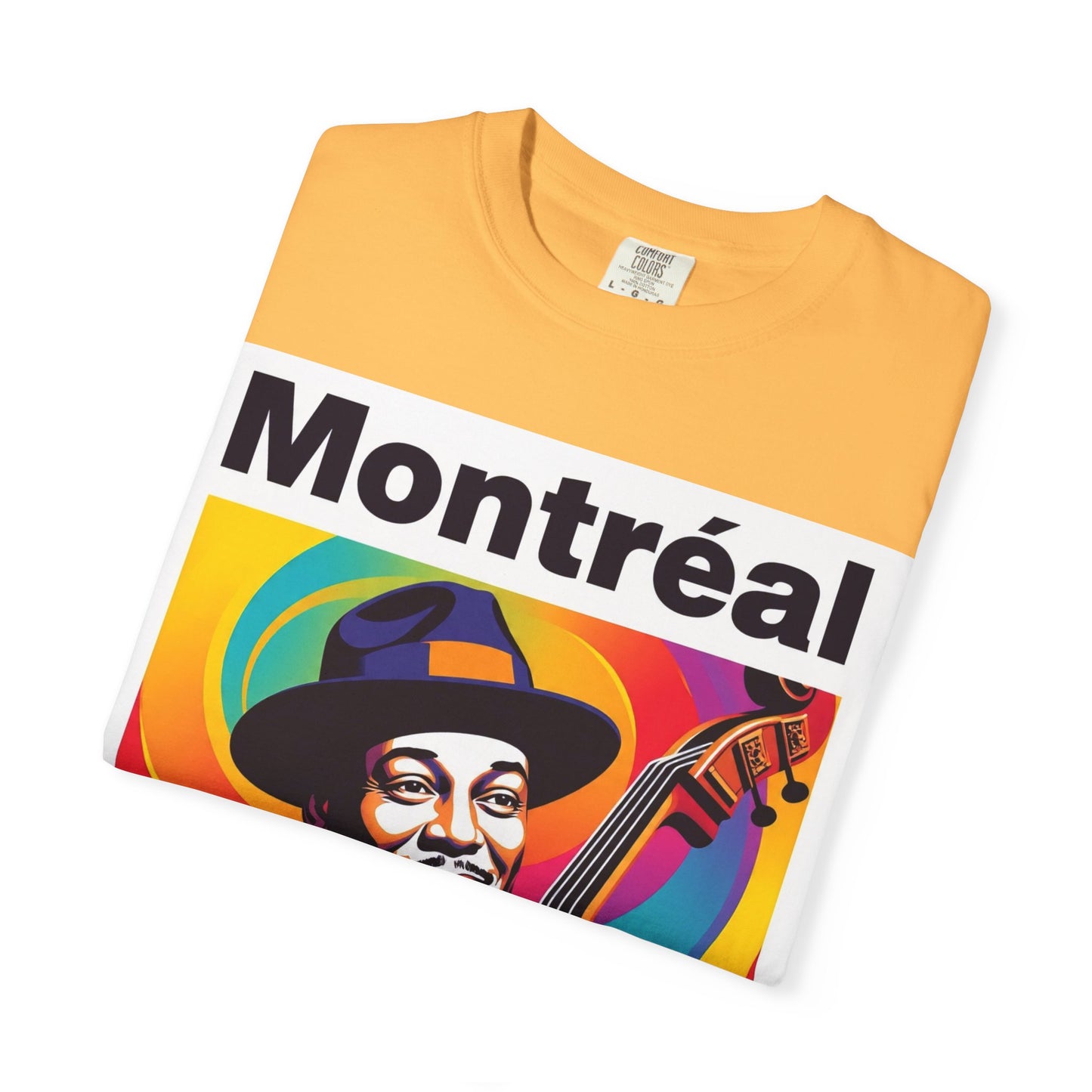 Vibrant Jazz T-Shirt with Montréal Design | Unisex Garment-Dyed Tee for Music Lovers, Concerts, Festivals, Gift Idea, Casual Wear