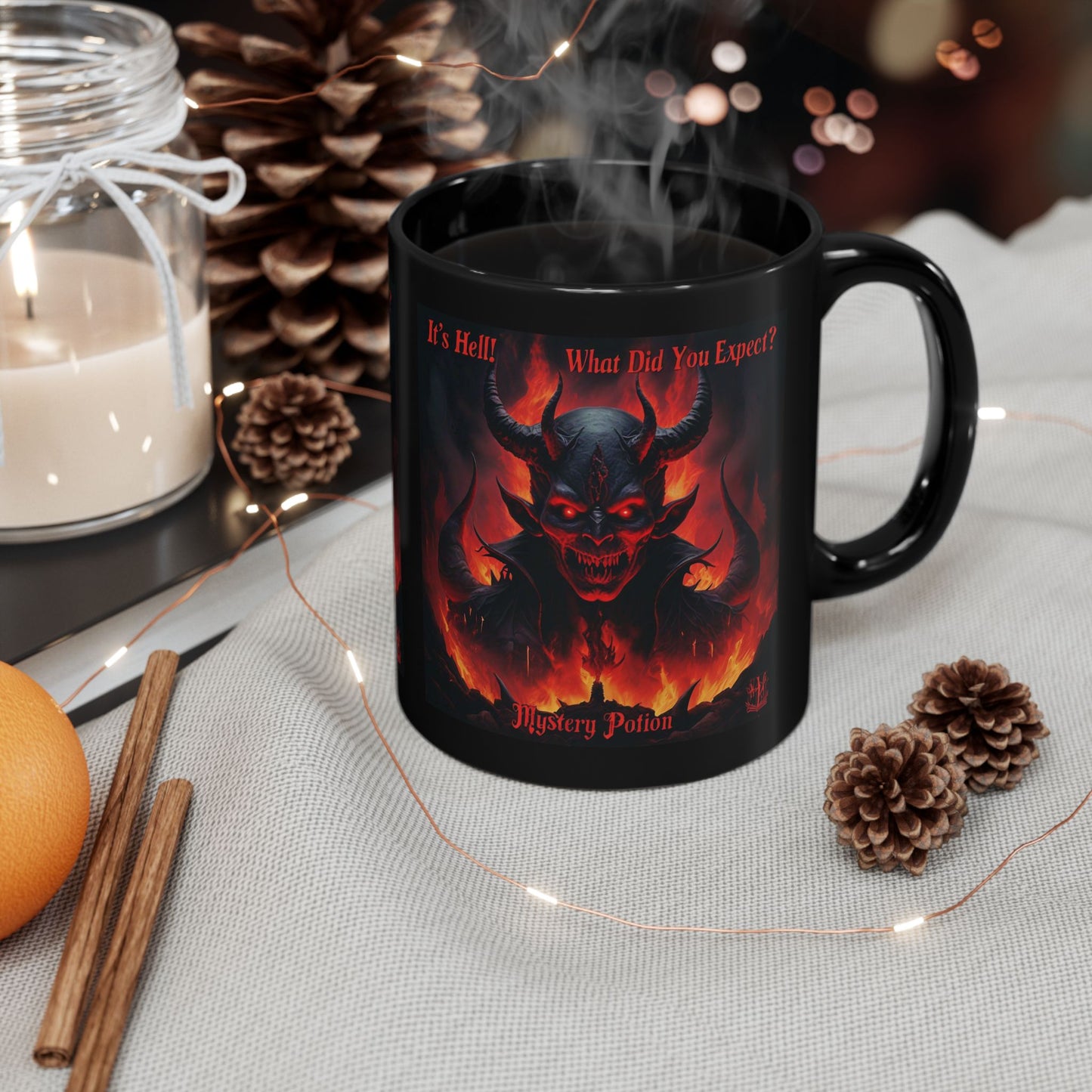 Demonic Fantasy Mug, Spooky Coffee Cup, Halloween Gift, Devilish Drinkware, Unique Kitchen Decor, Mystery Potion Mug