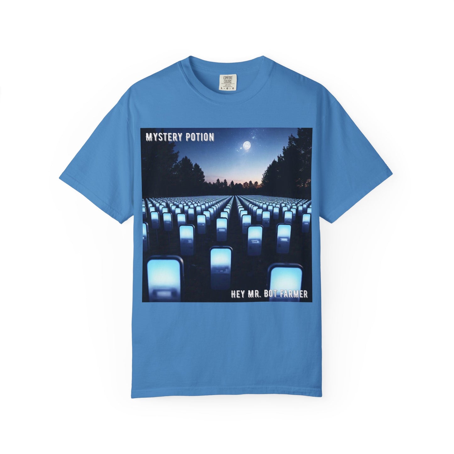 Mystery Potion "Hey Mr. Bot Farmer" Graphic T-Shirt, Unisex Vintage Tee, Perfect for Music Festivals, Casual Wear, Gifts for Him/Her