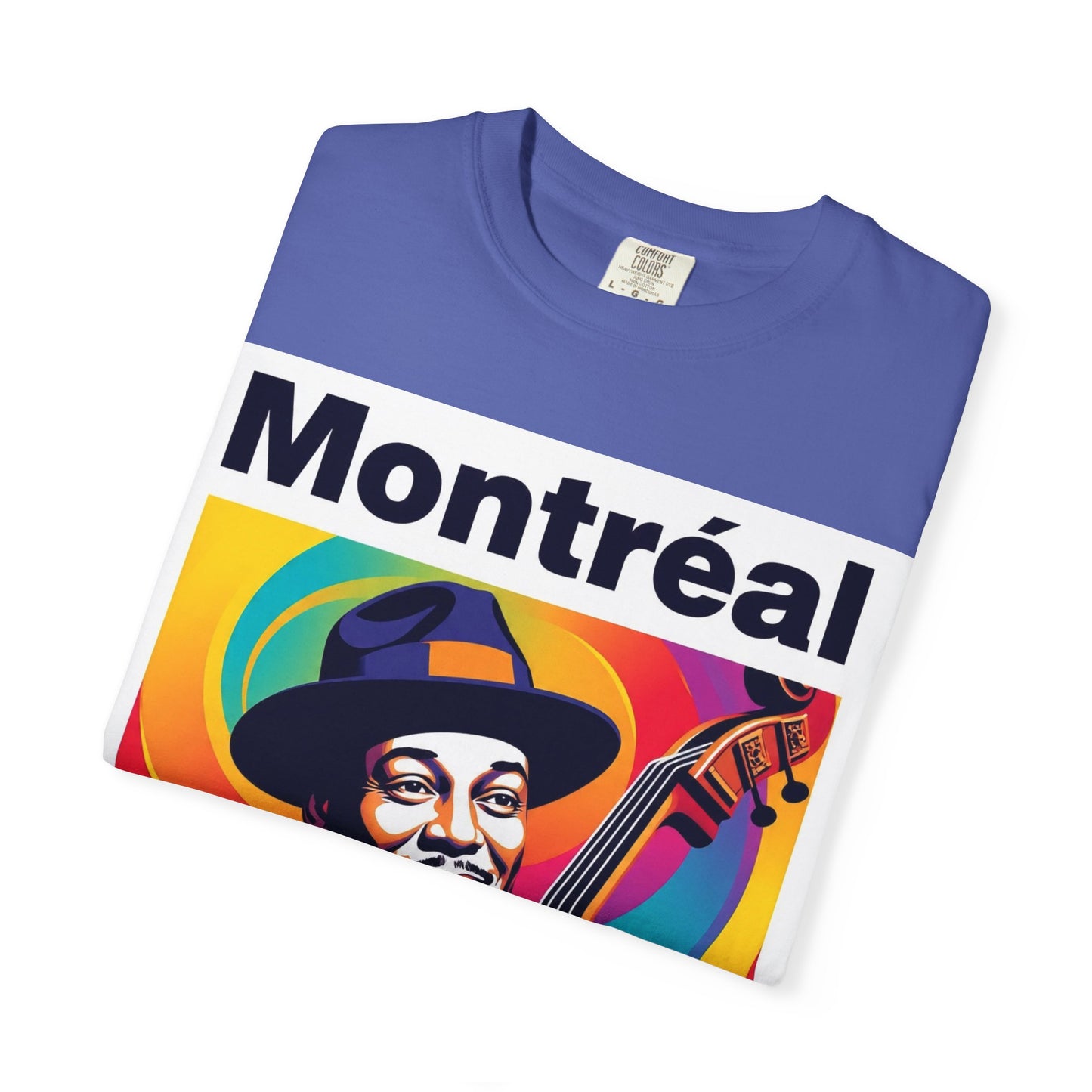 Vibrant Jazz T-Shirt with Montréal Design | Unisex Garment-Dyed Tee for Music Lovers, Concerts, Festivals, Gift Idea, Casual Wear