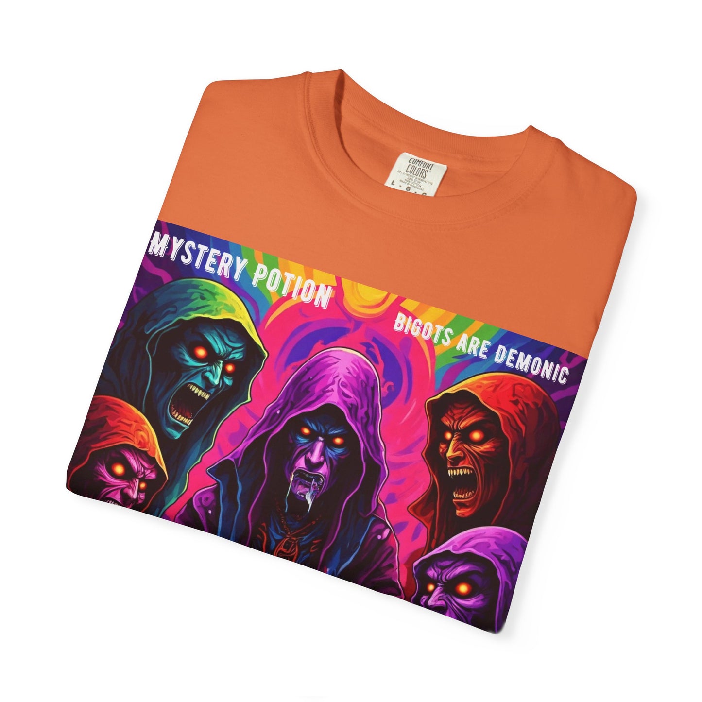 Mystery Potion Graphic Tee | Unisex Halloween T-shirt, Spooky Gift, "Bigots Are Demonic" Graphic Shirt, Witchy Apparel, Unique Casual Wear