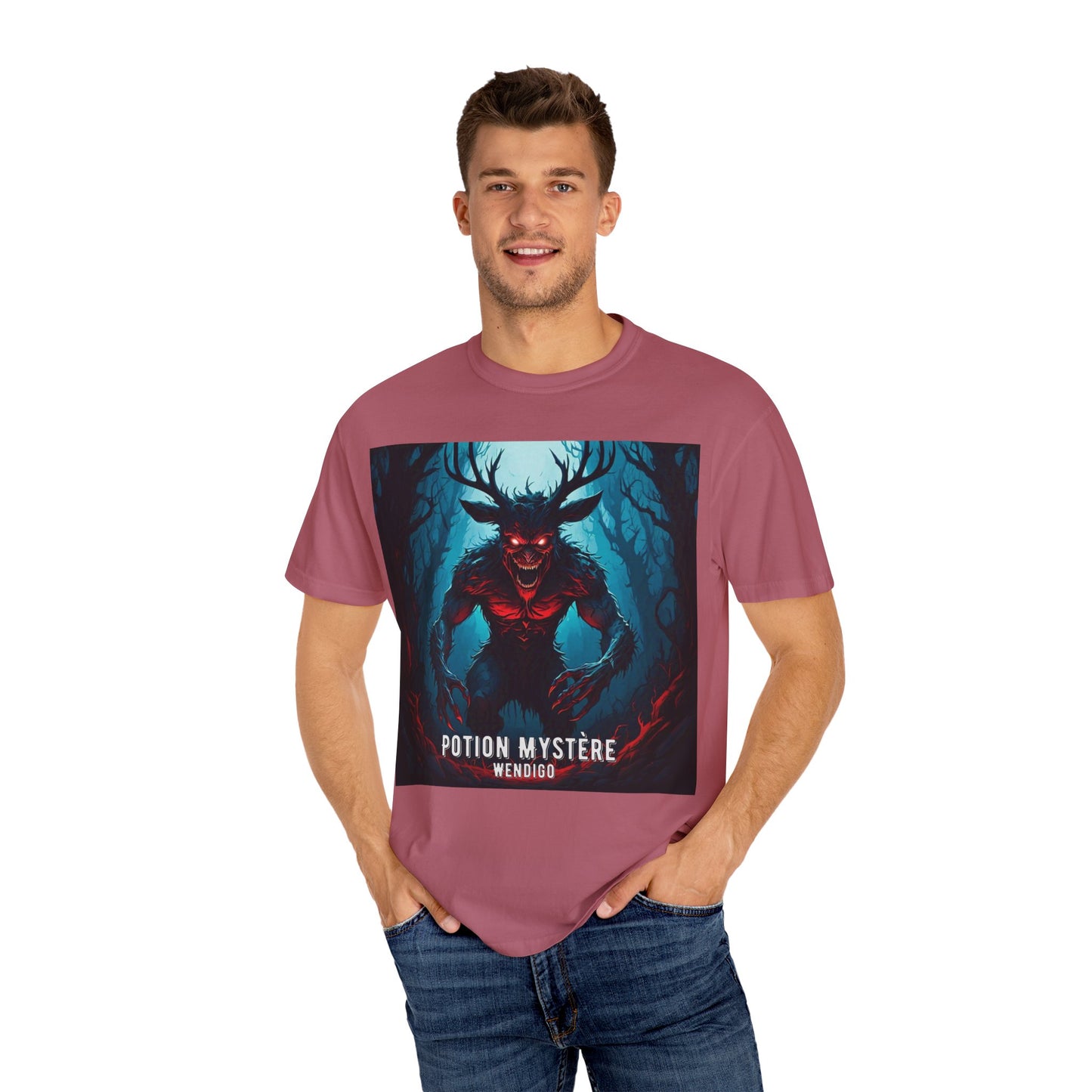 Mystical Wendigo T-Shirt, Unisex Garment-Dyed Tee, Potion Mystère Shirt, Halloween Apparel, Unique Graphic Tee
