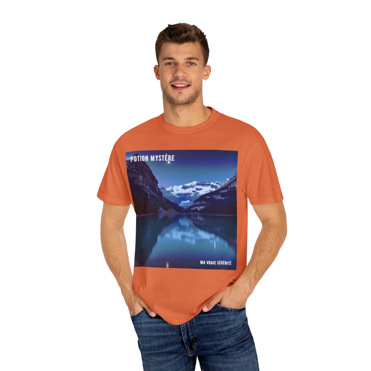 Mystical Lake Louise T-Shirt, Unisex Garment-Dyed Tee, Nature Lover Gift, Serenity in Adventure Apparel, Travel Fashion, Cool Summer Shirt