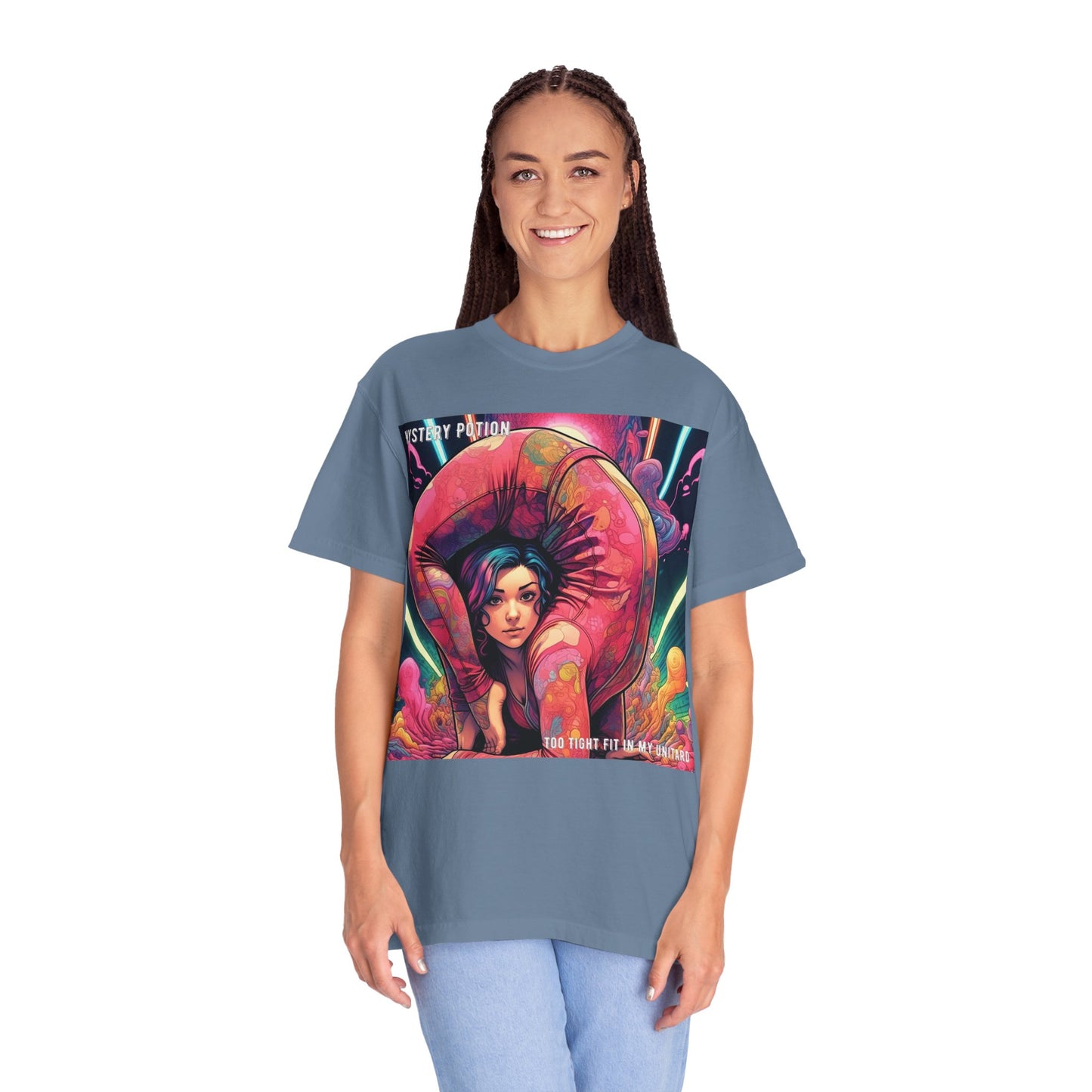 Mystery Potion Extreme Yoga Pose Unisex Garment-Dyed T-shirt, Artistic Tee, Vibrant Graphic Shirt, Unique Gift, Festival Wear, Comfortable Casual Top
