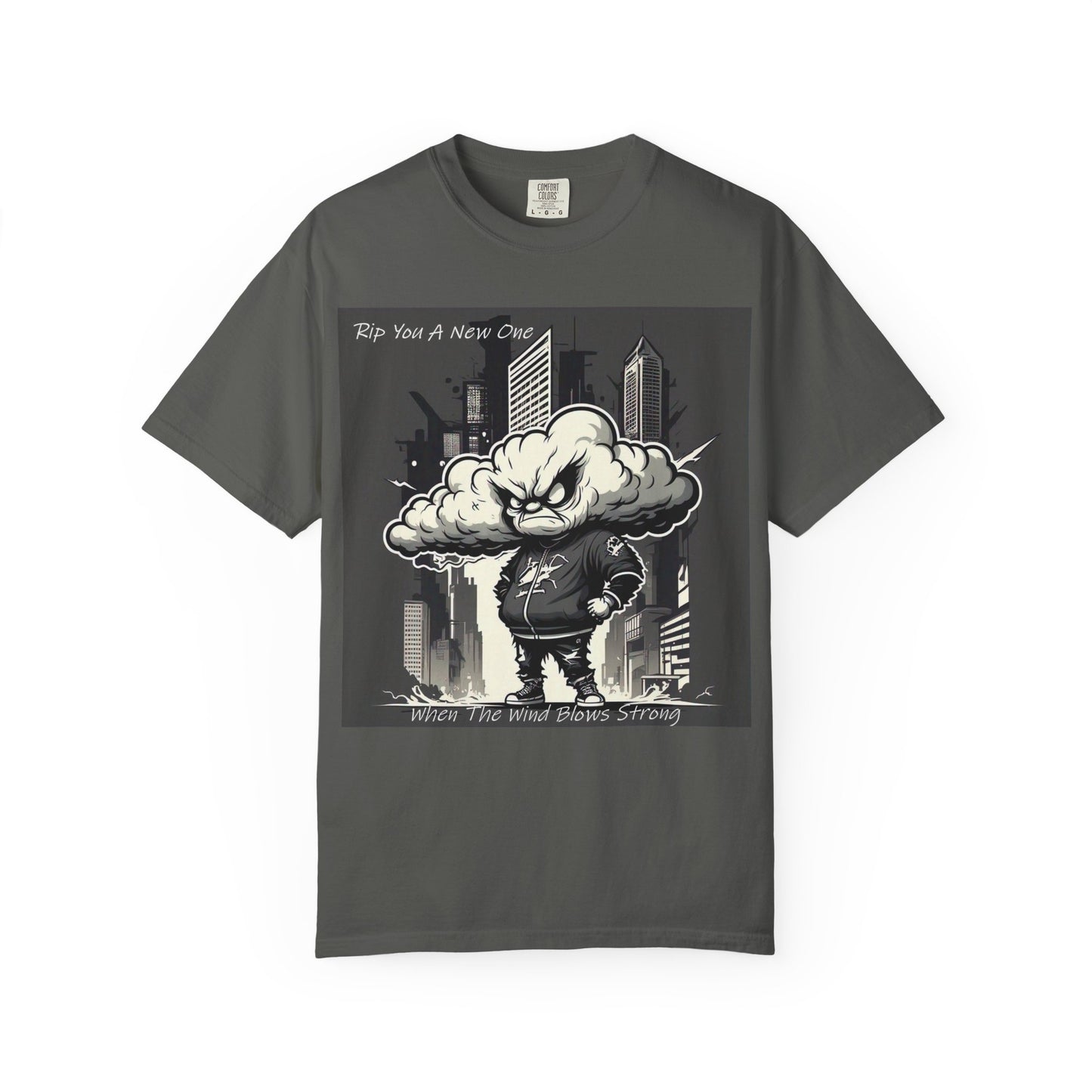 'When The Wind Blows Strong' by Rip You A New One, Urban Angry Cloud Graphic Tee, Cool Casual Wear, Street Style Unisex Shirt, Perfect Gift for Comics Lovers, Everyday Comfort