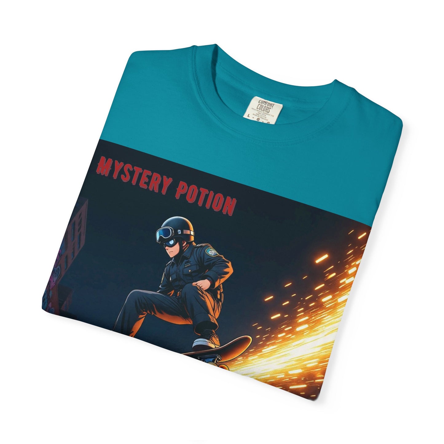 'Stop! He's A Cop!' by Mystery Potion, Skateboard Hardcore Punk T-shirt, Cozy Graphic Tee, Perfect Gift for Skaters, Unisex Streetwear Shirt, Trendy Casual Wear