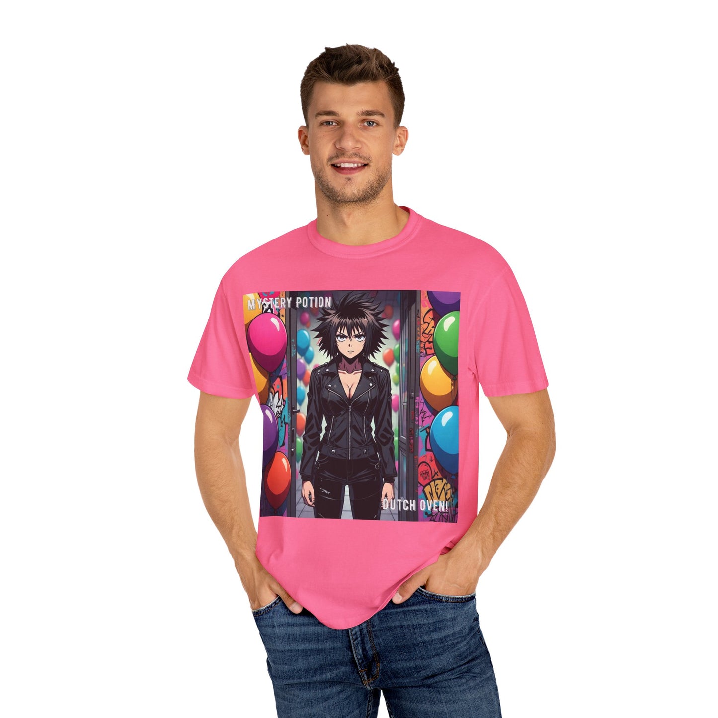 Mystery Potion's 'Dutch Oven', Whimsical Grabber Style Anime Graphic T-shirt featuring Bold Art, Anime Style Tee, Unisex Casual Wear, Gift for Friends, Trendy Statement Shirt