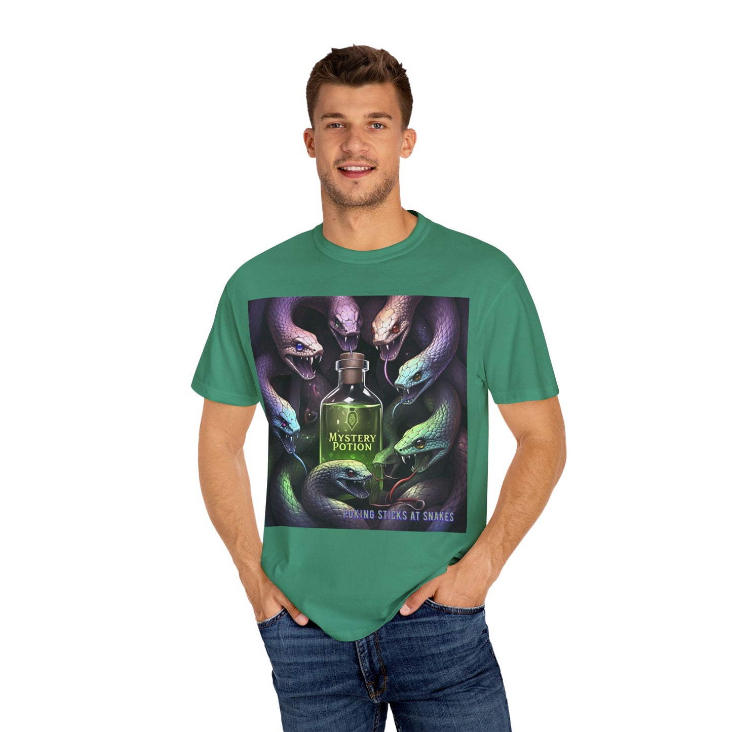 'Poking Sticks At Snakes' by Mystery Potion, Unisex T-shirt | Snakes Design | Perfect for Halloween, Gifts, Cozy Wear, Unique Apparel, Vintage Vibe
