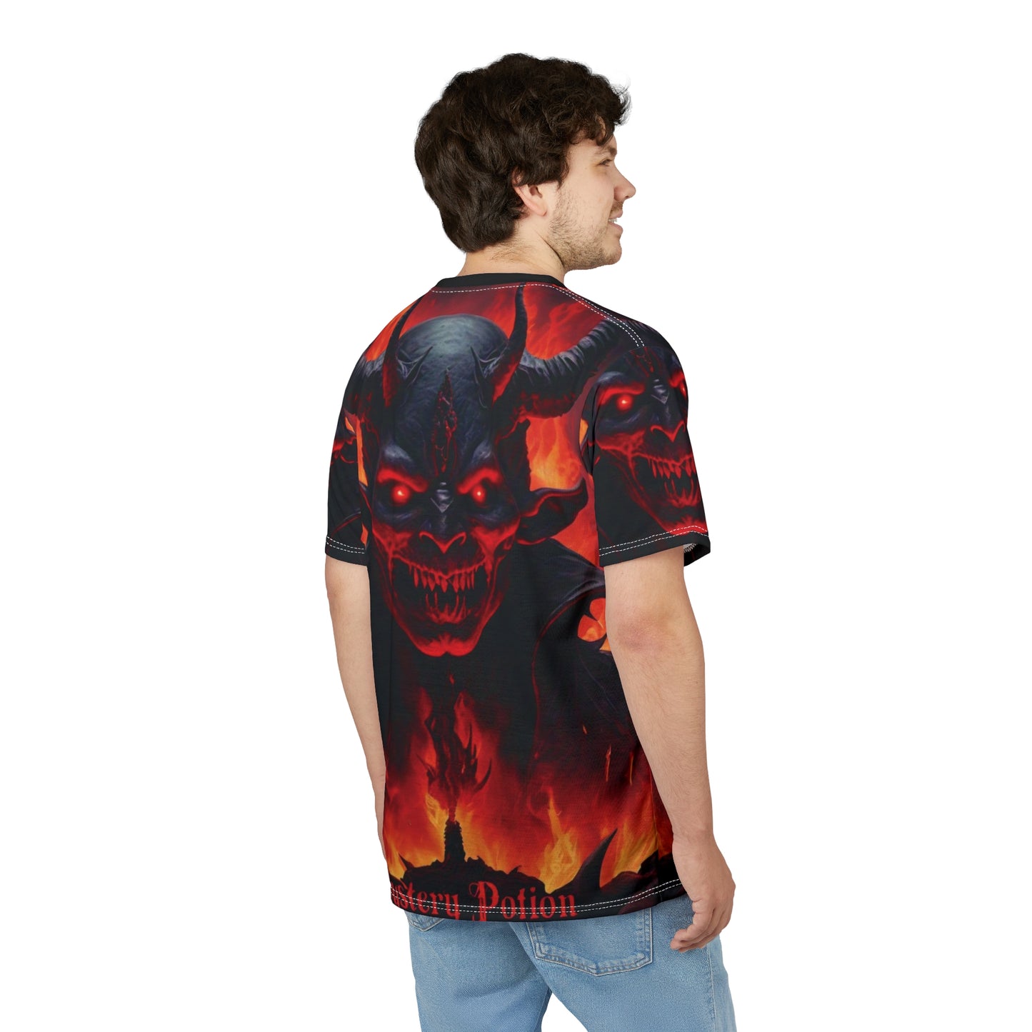 Demon Graphic Tee, Unisex Cut & Sew Shirt, Mystical Apparel, Halloween Costume, Dark Fantasy Clothing, Unique Gift Idea