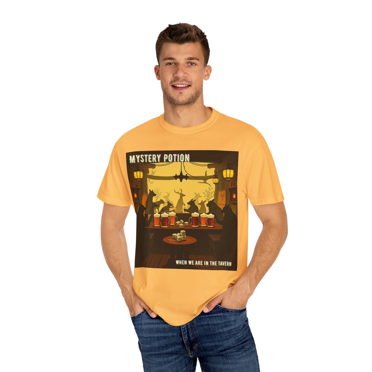 'When We Are In The Tavern' by Mystery Potion, Party T-Shirt, Unisex Garment-Dyed Tee for Tavern Lovers, Fun Drinking Wear, Retro Bar Apparel, Unique Gift for Celebrations