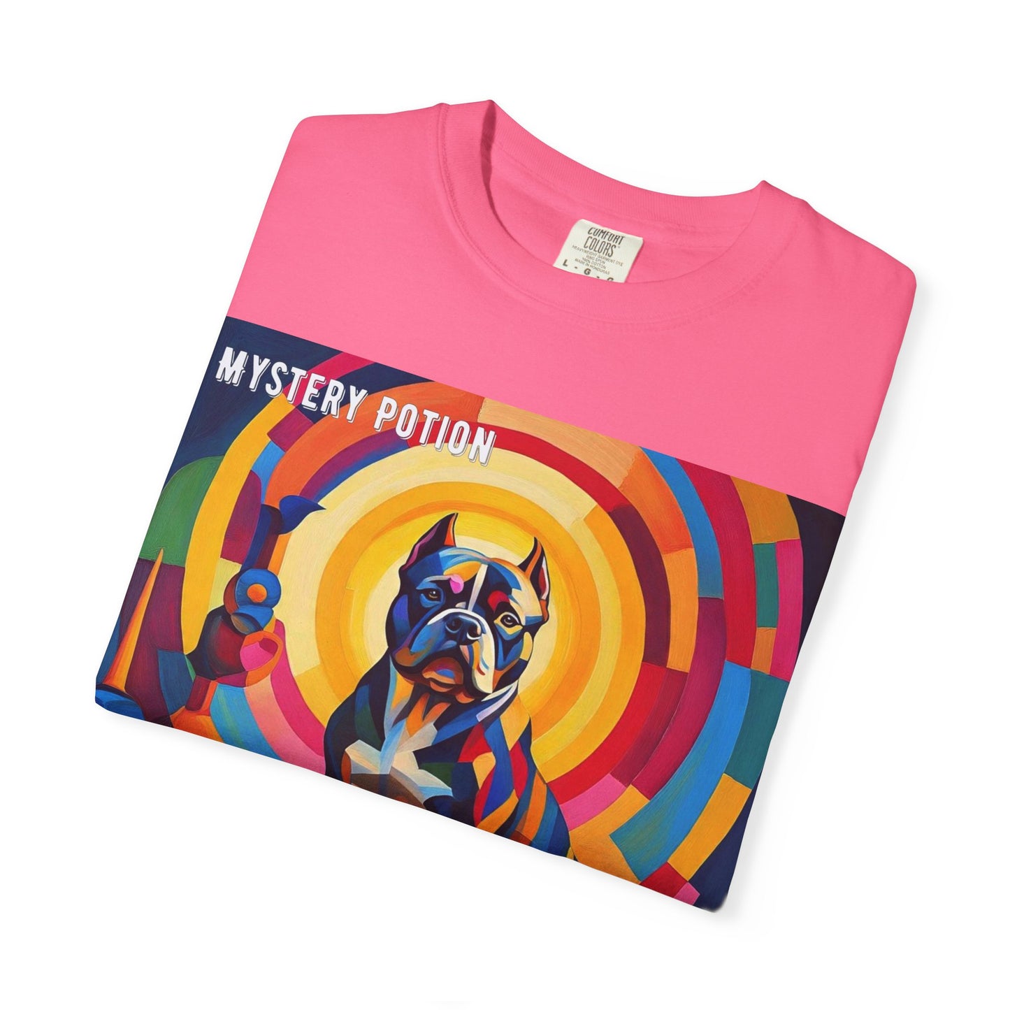 'My Bully Is A Saint' by Mystery Potion Colorful Dog Art T-shirt, Unisex Graphic Tee by Mystery Potion, Perfect for Pet Lovers, Comfy Casual Wear, Great Gift for Dog Lovers