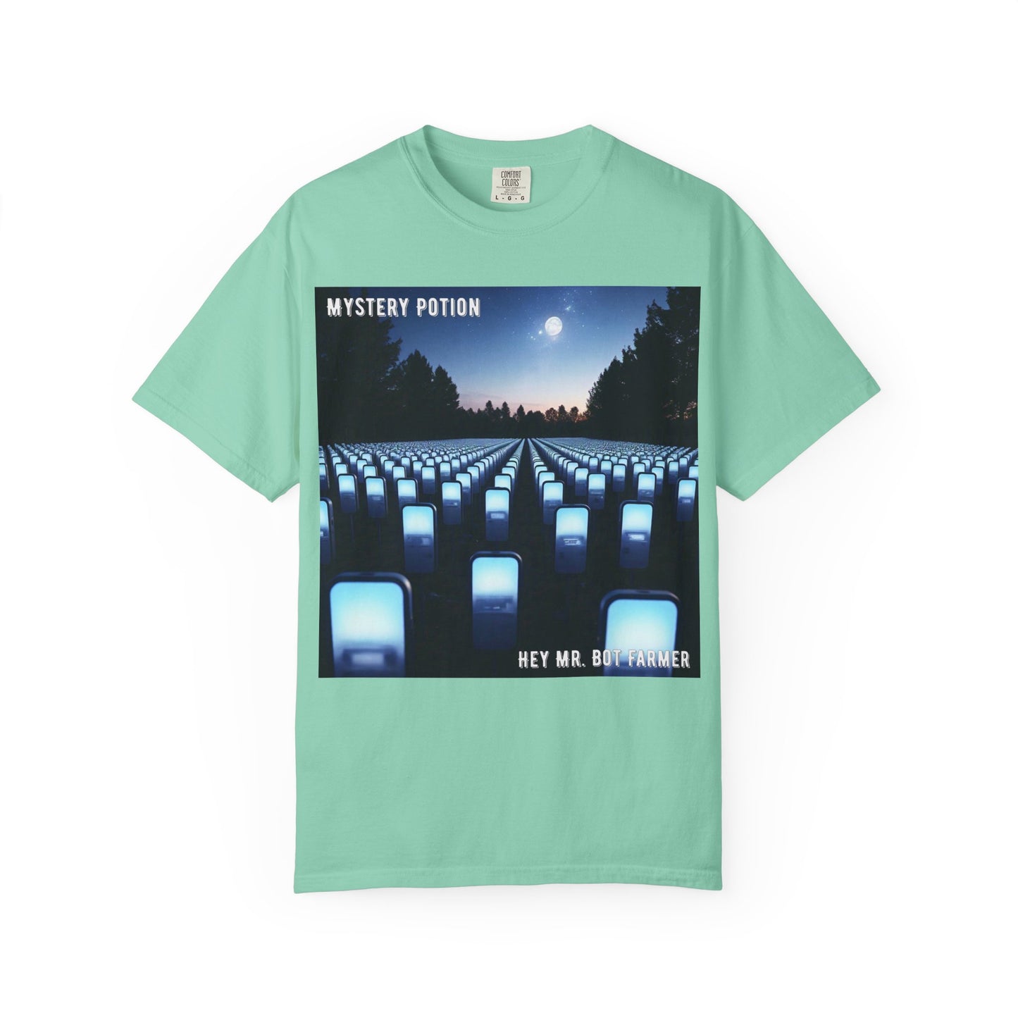 Mystery Potion "Hey Mr. Bot Farmer" Graphic T-Shirt, Unisex Vintage Tee, Perfect for Music Festivals, Casual Wear, Gifts for Him/Her