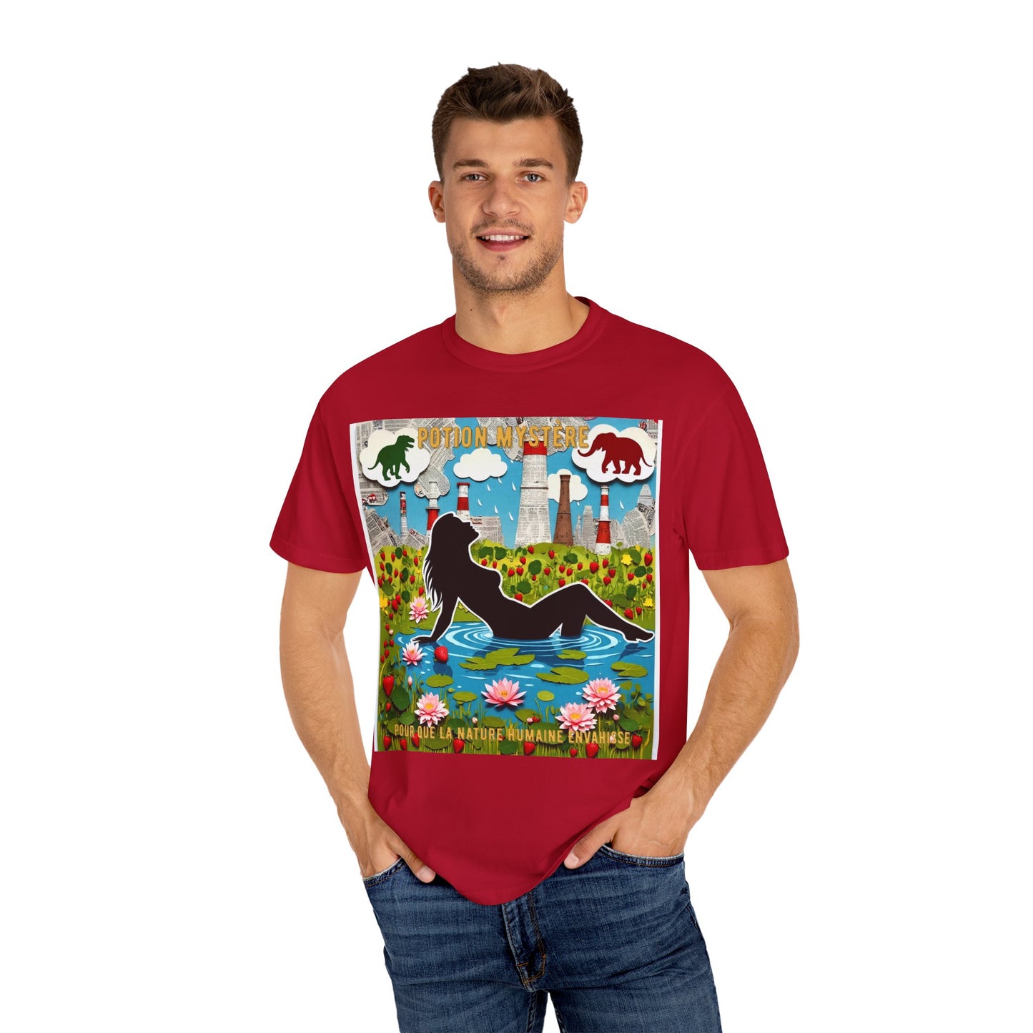 'Pour Que La Nature Humaine Envahisse' par Potion Mystère, Nature-Inspired Collage Unisex T-Shirt, Eco-Friendly Tee, Vibrant Graphic Tee, Relaxed Fit Shirt, Summer Casual Wear, Gift for Nature Lovers, Grebo Rock