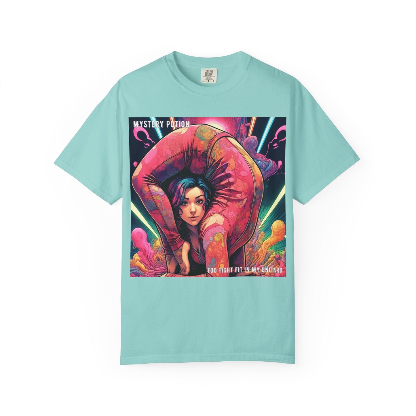 Mystery Potion Extreme Yoga Pose Unisex Garment-Dyed T-shirt, Artistic Tee, Vibrant Graphic Shirt, Unique Gift, Festival Wear, Comfortable Casual Top