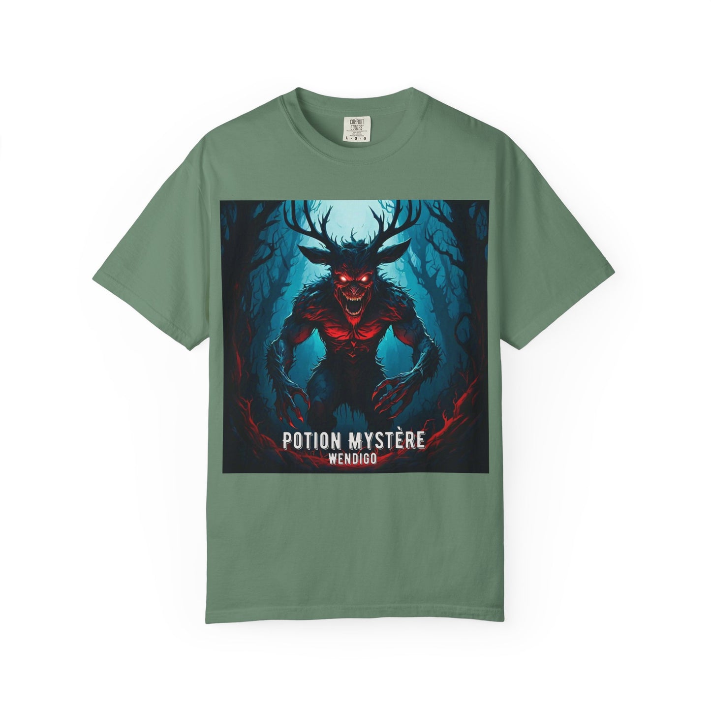 Mystical Wendigo T-Shirt, Unisex Garment-Dyed Tee, Potion Mystère Shirt, Halloween Apparel, Unique Graphic Tee