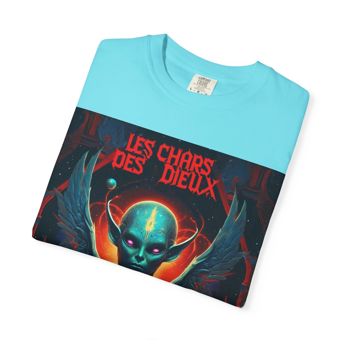 'Les Chars des Dieux' par Potion Mystère, Mystical Alien Graphic T-Shirt | Unisex Tee for Sci-Fi Lovers, Unique Gift for Halloween, Cosmic Vibes, Statement Shirt, Trendy Fashion