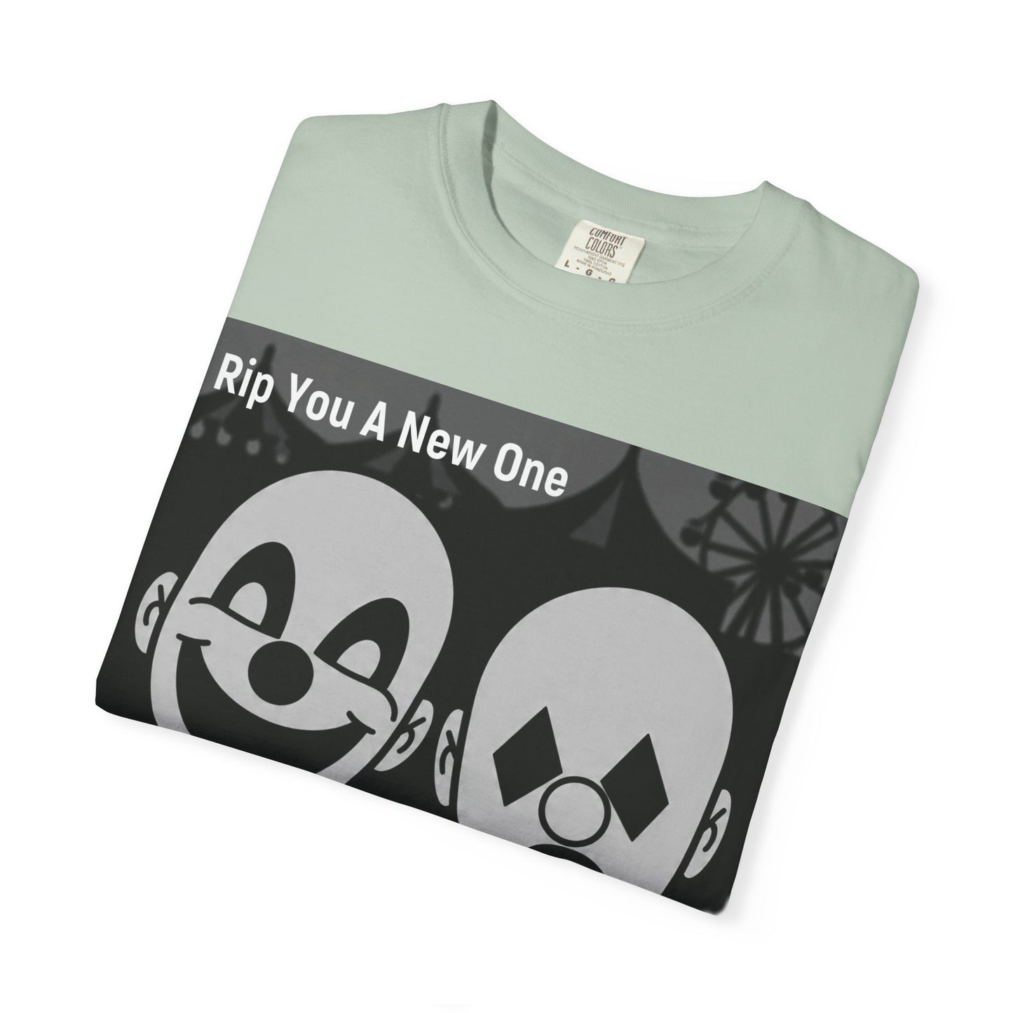'My Life's A Circus' by Rip You A New One, Clown-Themed Unisex T-Shirt, Quirky Graphic Tee, Funny Gift for Theatre Lovers, Unique Casual Wear, Statement T-shirt, Humor Apparel, Sad and Happy Faces