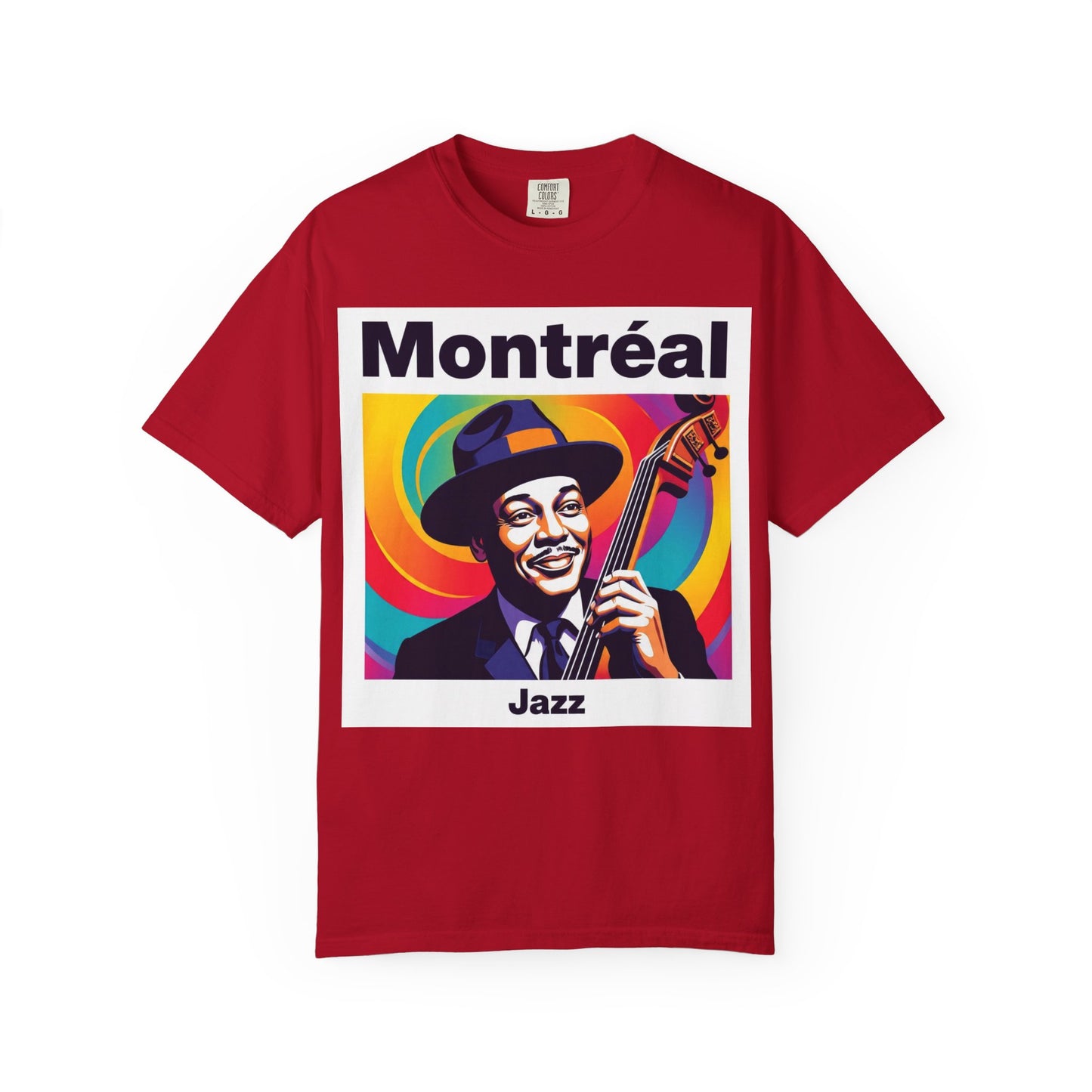 Vibrant Jazz T-Shirt with Montréal Design | Unisex Garment-Dyed Tee for Music Lovers, Concerts, Festivals, Gift Idea, Casual Wear