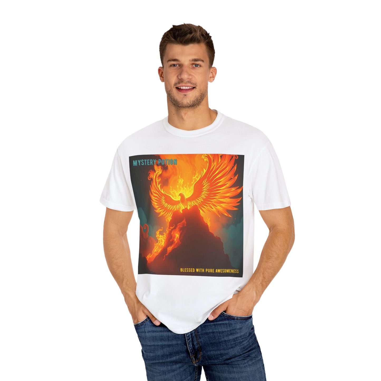 'Blessed With Pure Awesomeness' Mystery Phoenix Graphic Unisex T-shirt, Cool Casual Wear, Unique Gift for Nature Lovers, Birthday, Summer Event, Spiritual Design