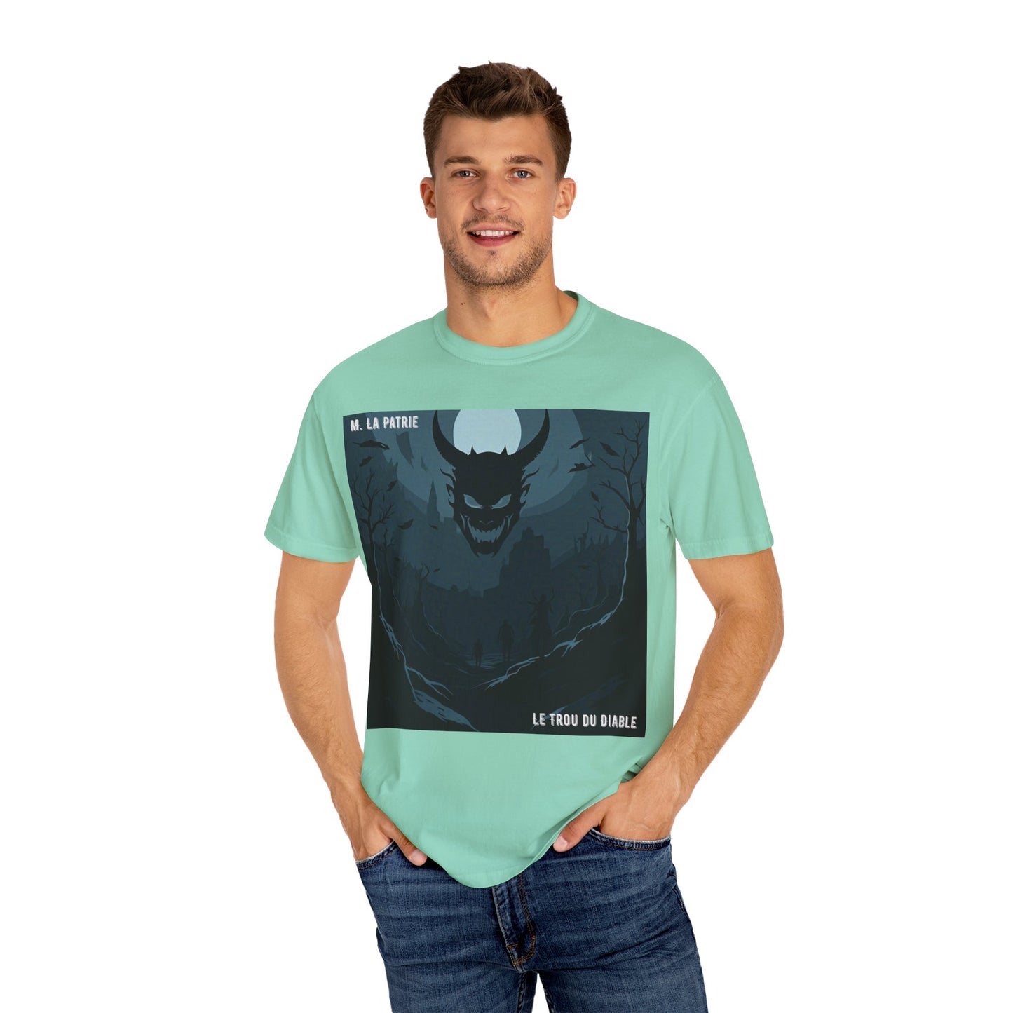 Mysterious Graphic Tee, Unisex Garment-Dyed T-Shirt, Dark Fantasy Shirt, Gift for Adventurers, Halloween Apparel, Unique Artwear