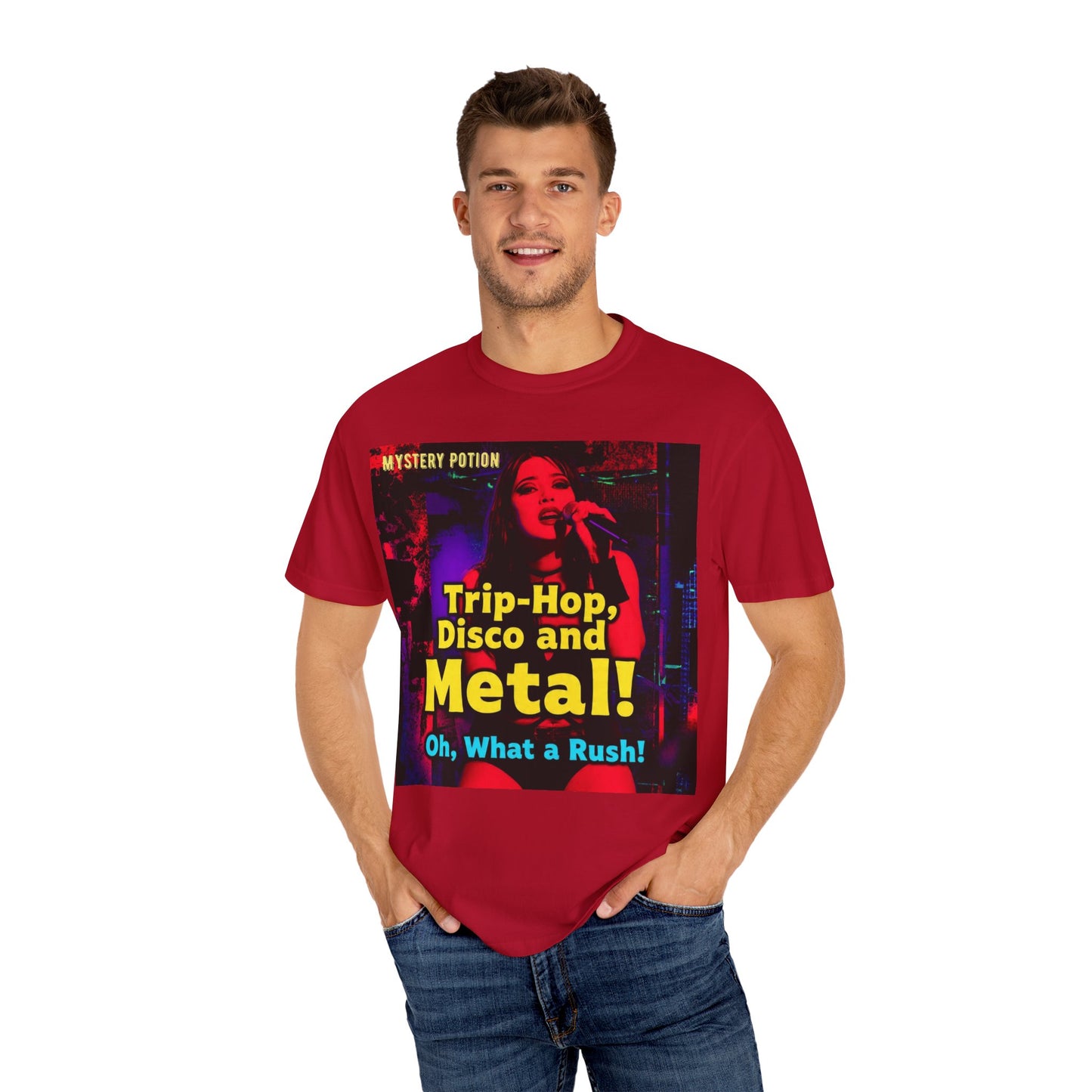 Trip Hop, Disco and Metal! Oh, What a Rush Vibrant Music-Themed Unisex T-shirt | Perfect Gift for Music Lovers, Concert Attendees, Band Merch, Festival Apparel, and Casual Wear