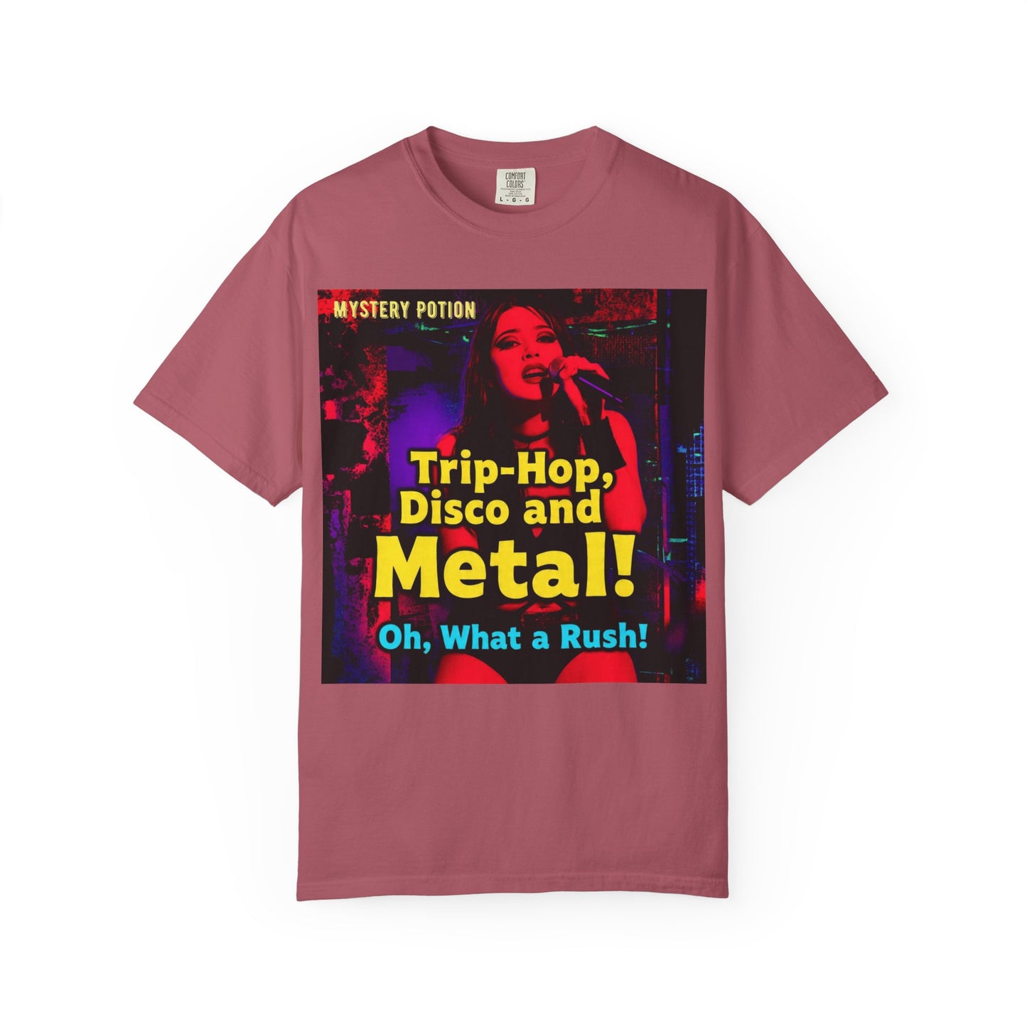 Trip Hop, Disco and Metal! Oh, What a Rush Vibrant Music-Themed Unisex T-shirt | Perfect Gift for Music Lovers, Concert Attendees, Band Merch, Festival Apparel, and Casual Wear