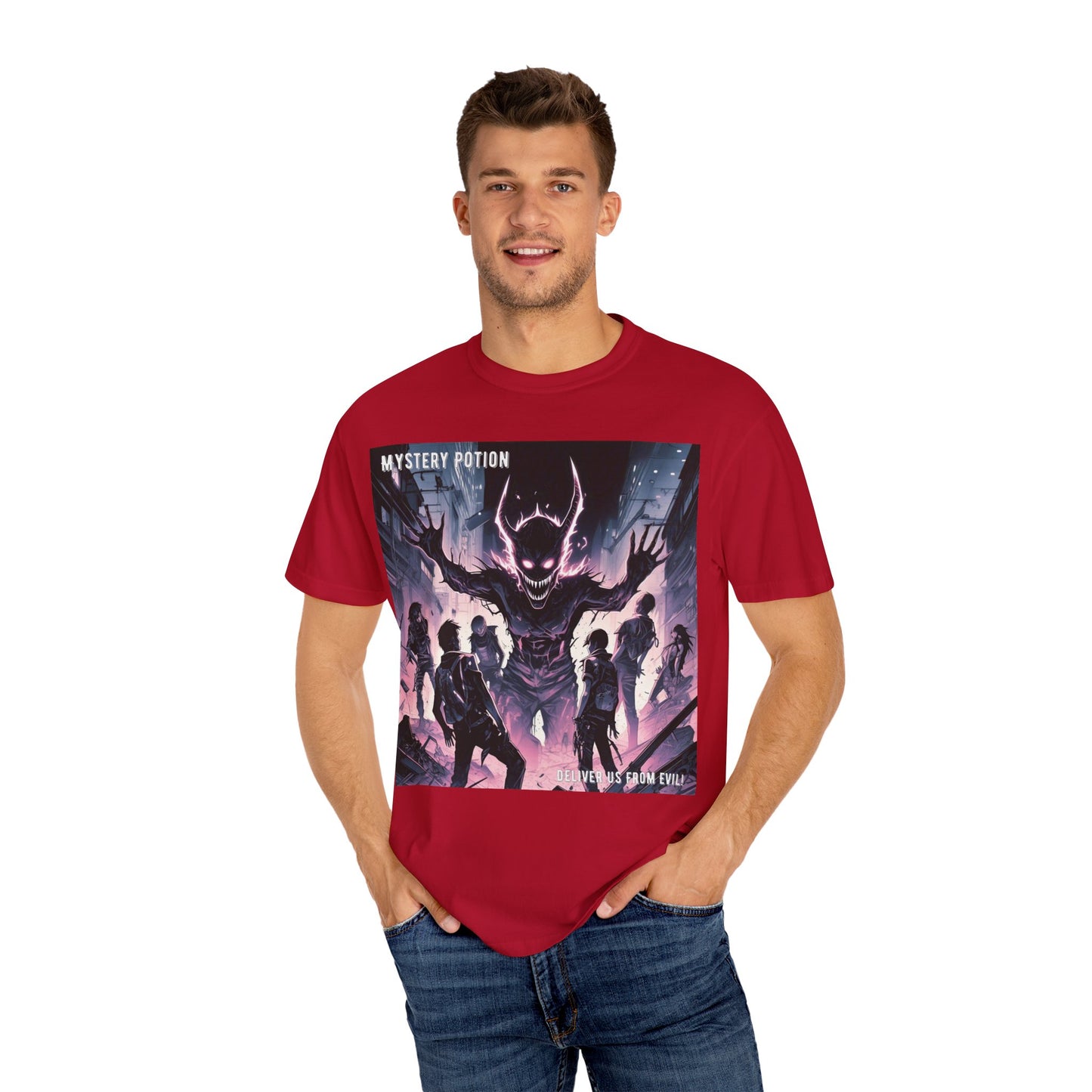 Mystery Potion Evil Satanic Graphic Tee, Unisex T-Shirt for Gamers, Cosplay Costume, Casual Wear, Unique Devilish Gift Idea