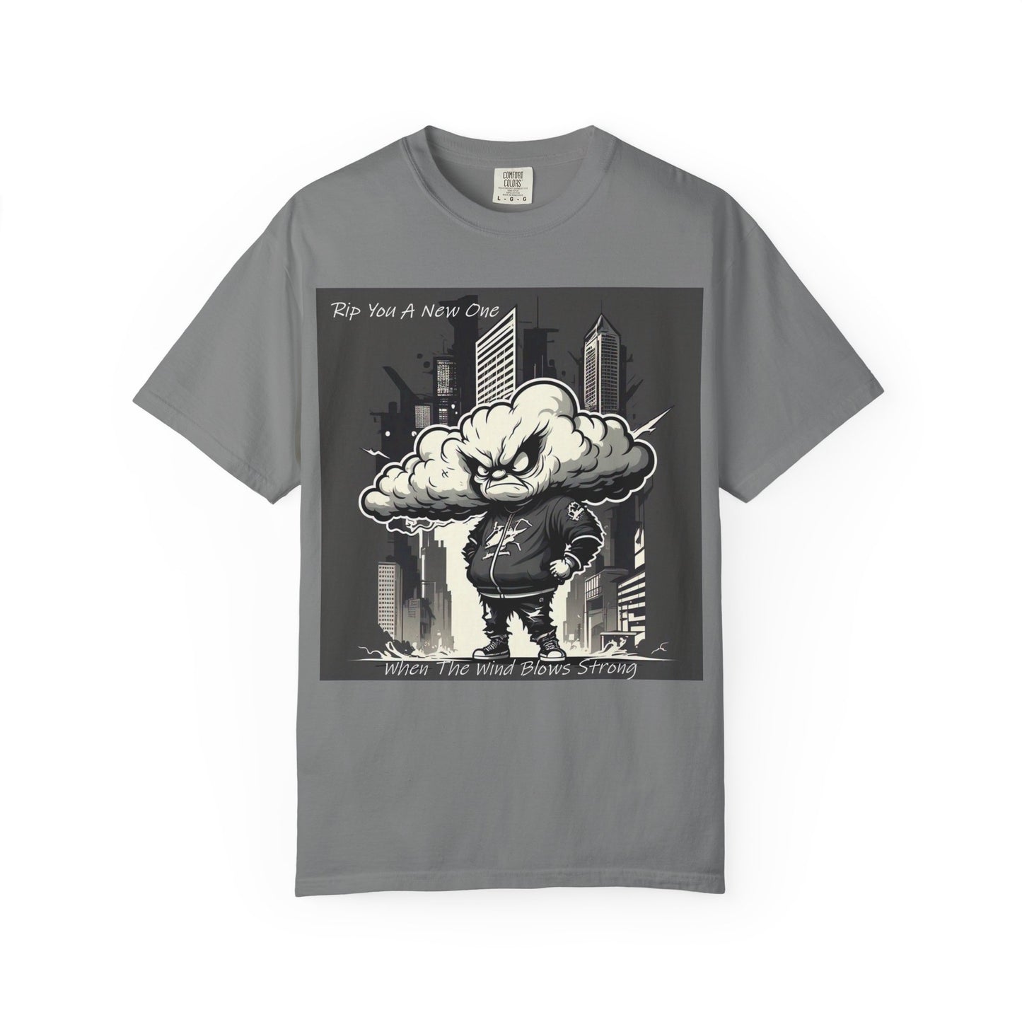'When The Wind Blows Strong' by Rip You A New One, Urban Angry Cloud Graphic Tee, Cool Casual Wear, Street Style Unisex Shirt, Perfect Gift for Comics Lovers, Everyday Comfort