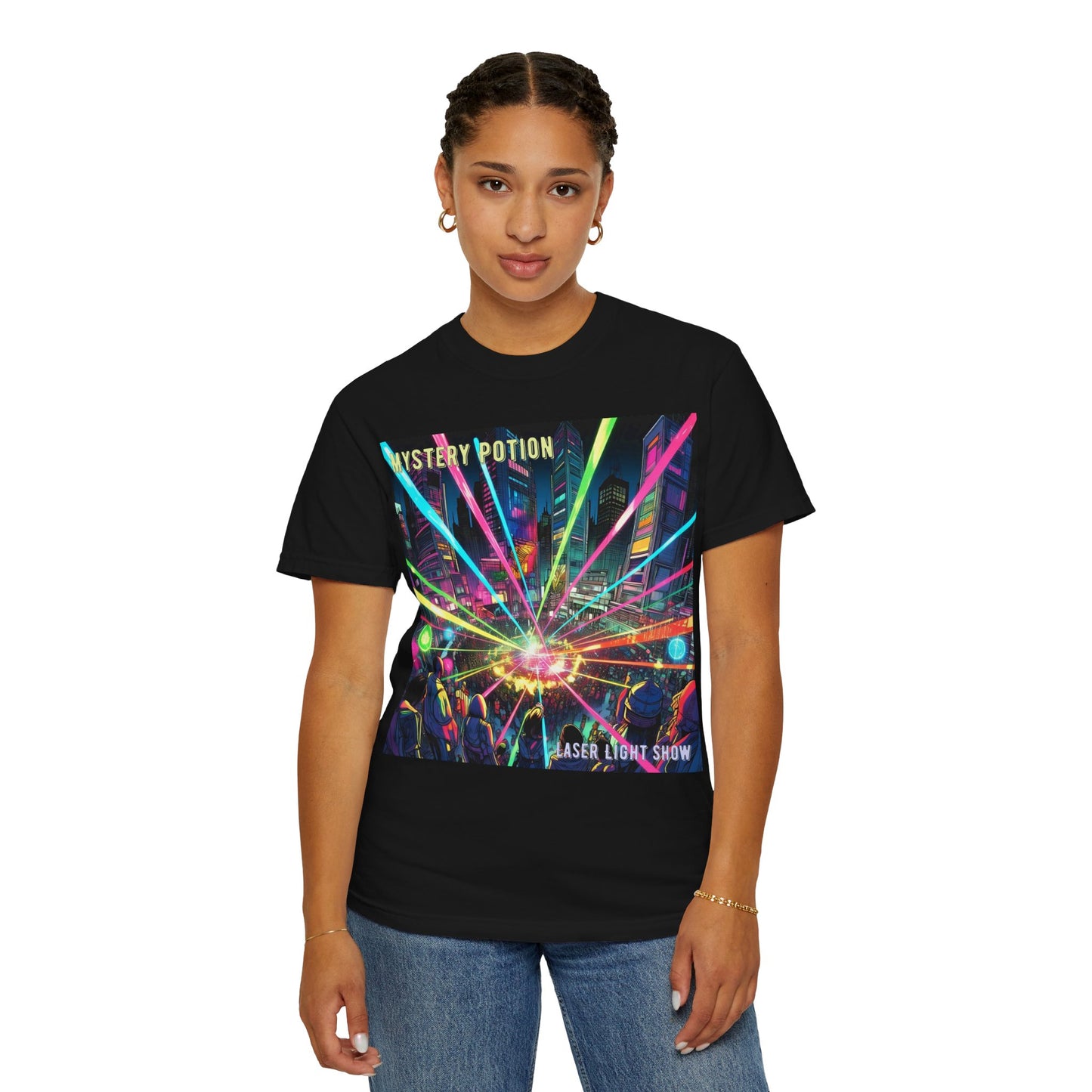 Mystery Potion Laser Light Show Tee, Unisex Graphic T-Shirt, Festival Wear, Concert Shirt, Party Outfit, Colorful Apparel