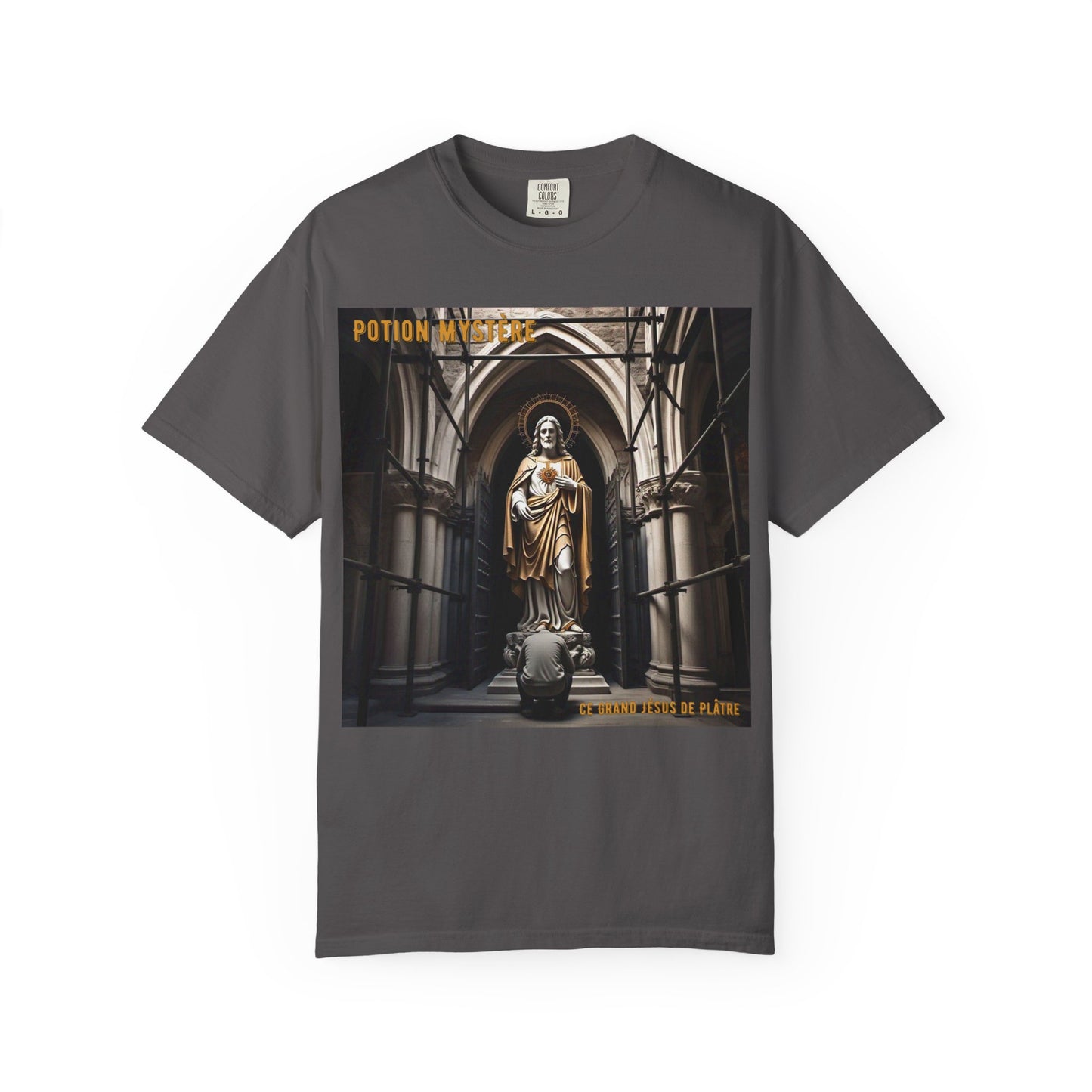 Mystical Potion Jesus Statue T-Shirt - Unisex, Relaxed Fit, Perfect for Festivals, Gifts, Everyday Wear, Unique Art Design