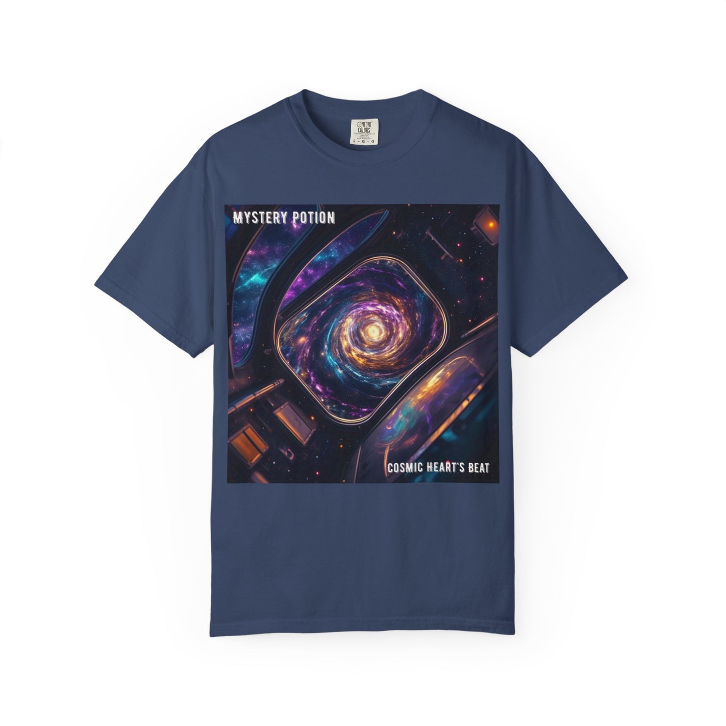 Cosmic Themed Mystery Potion Unisex Garment-Dyed T-shirt, Mystical Tee, Galaxy Shirt, Space Art Apparel, Unique Gift for Event Horizon Stargazers
