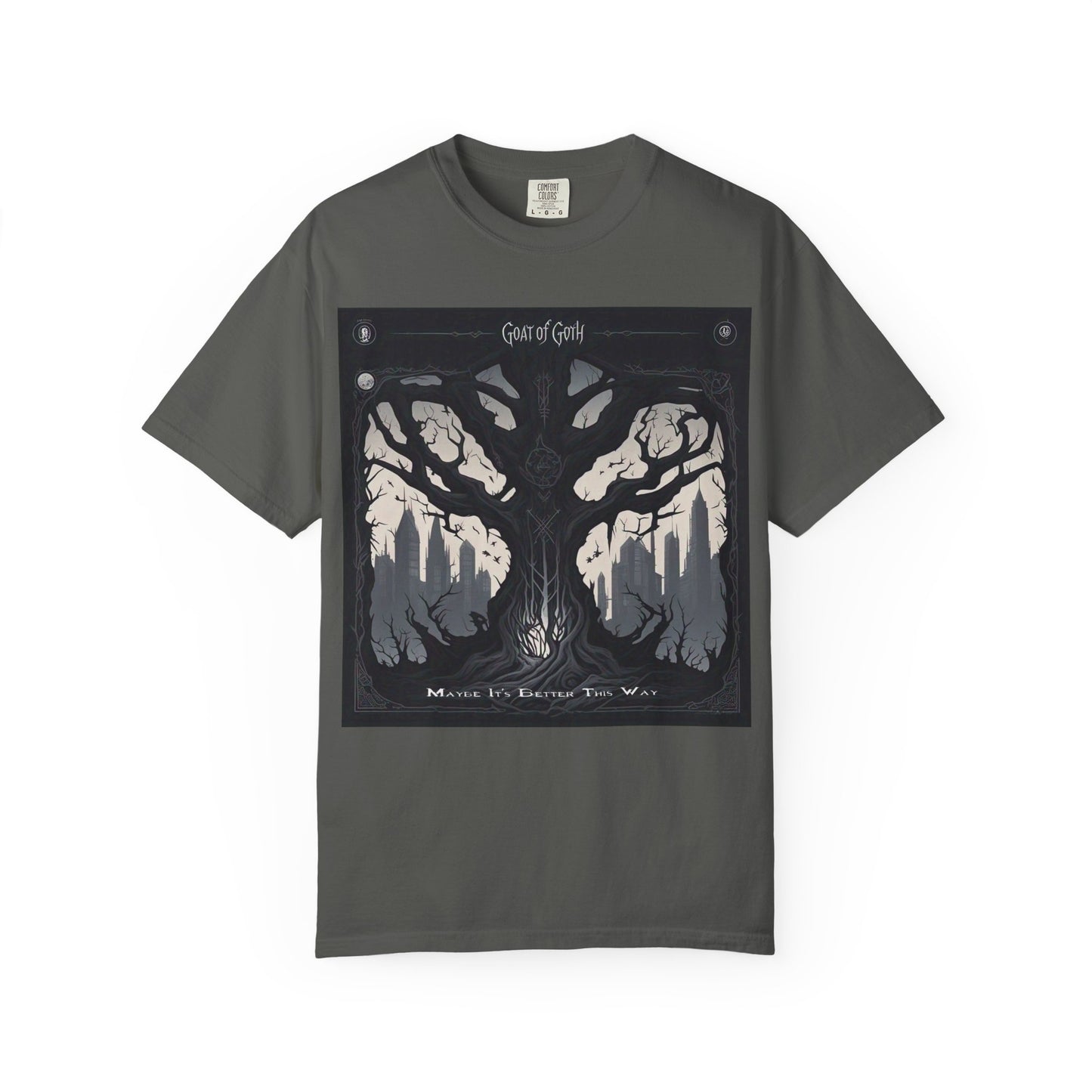Gothic Tree T-Shirt, GOAT of Goth Unisex Cotton Tee for Nature Lovers, Unique Graphic Tee, Perfect for Festivals, Gift for Adventurers, Eco-Friendly Wear