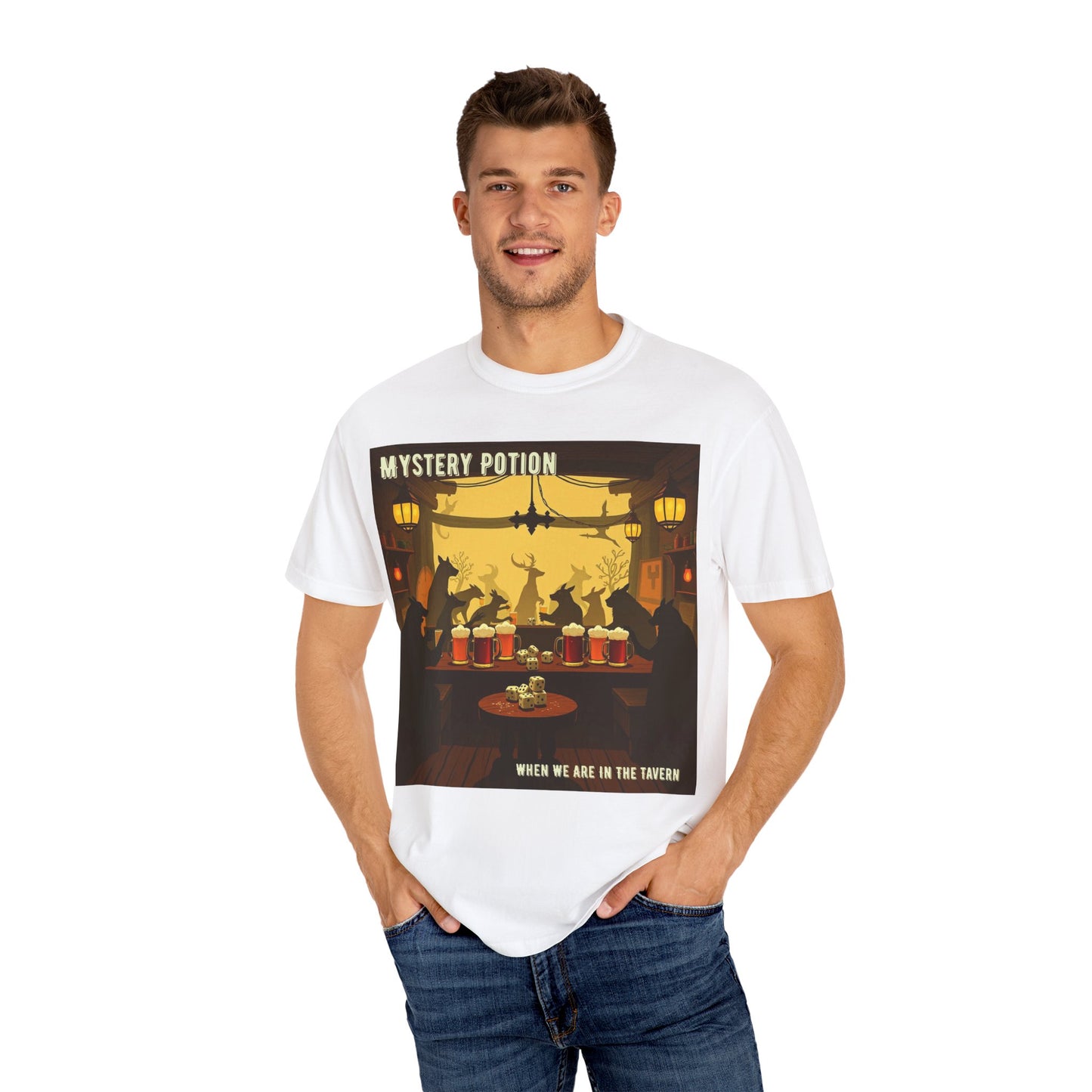 'When We Are In The Tavern' by Mystery Potion, Party T-Shirt, Unisex Garment-Dyed Tee for Tavern Lovers, Fun Drinking Wear, Retro Bar Apparel, Unique Gift for Celebrations