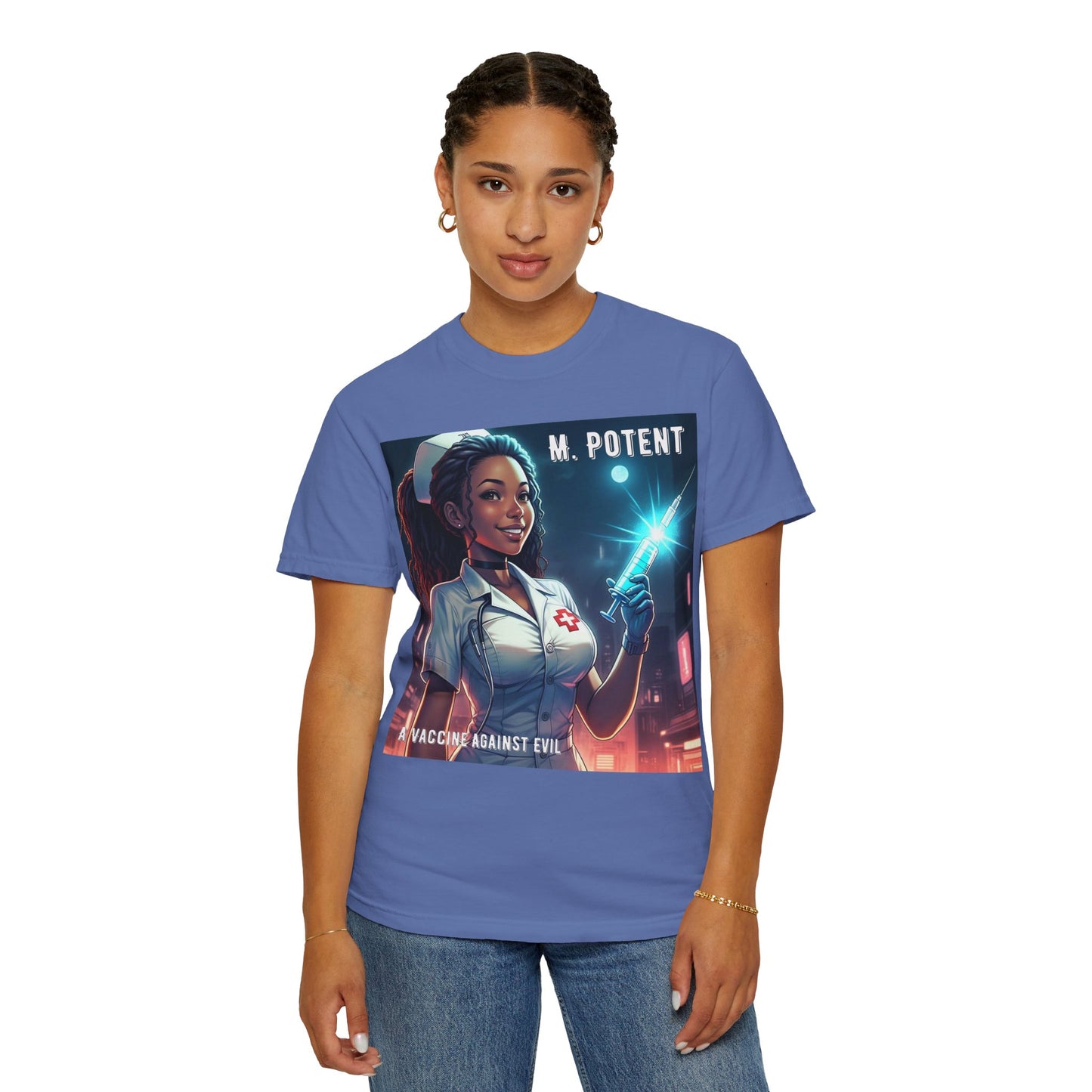 M. Potent's 'A Vaccine Against Evil', Medicine-Themed Unisex T-Shirt, Positive Vibes, Great for Nurses, Vaccination Awareness, Gift for Healthcare Workers