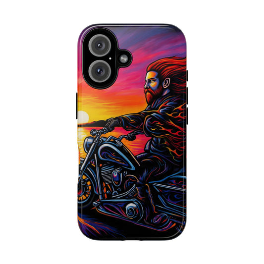 Motorcycle Phone Case, Tough Cases for Riders, Biker Accessories, Vibrant Phone Cover, Sunset Motorcycle Design