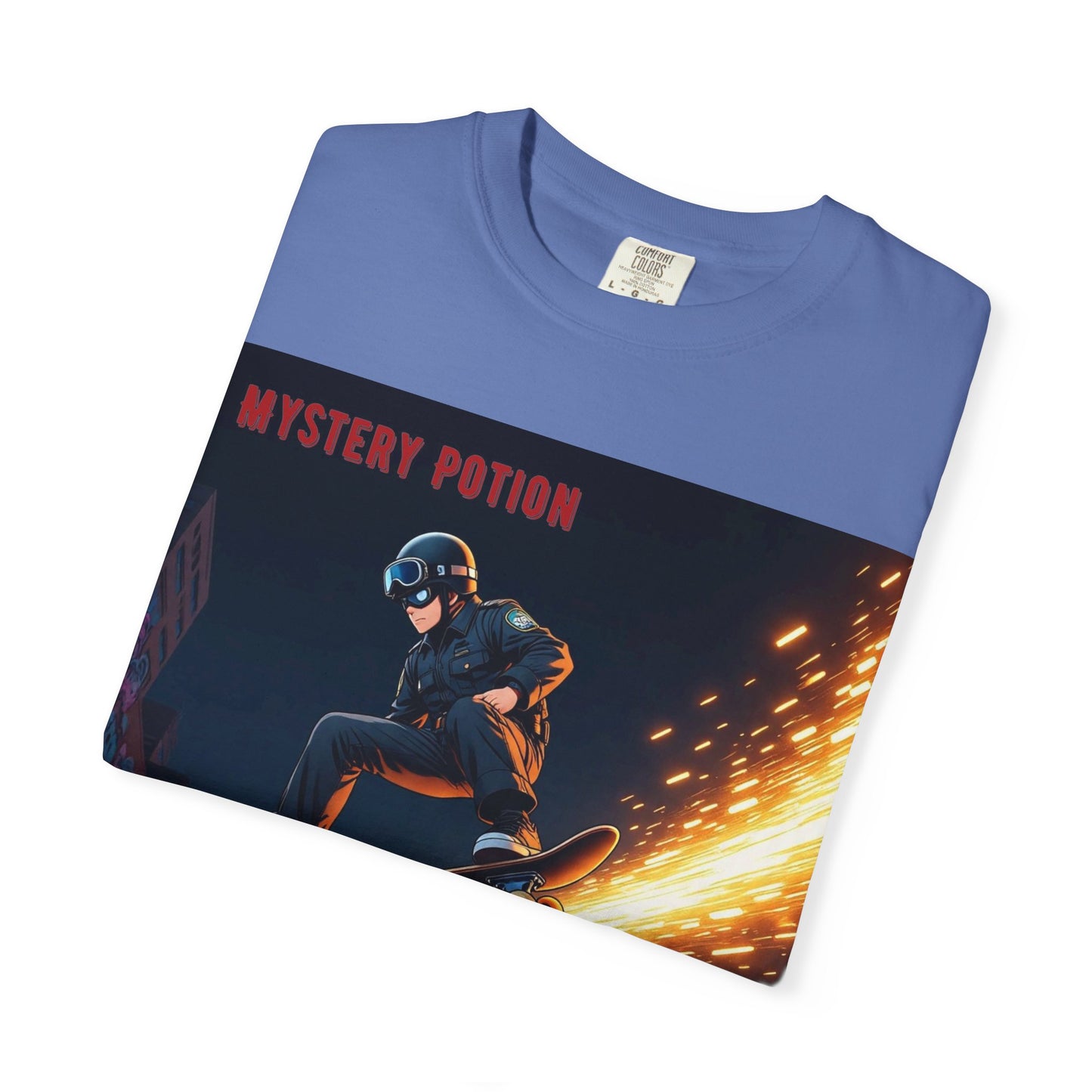 'Stop! He's A Cop!' by Mystery Potion, Skateboard Hardcore Punk T-shirt, Cozy Graphic Tee, Perfect Gift for Skaters, Unisex Streetwear Shirt, Trendy Casual Wear
