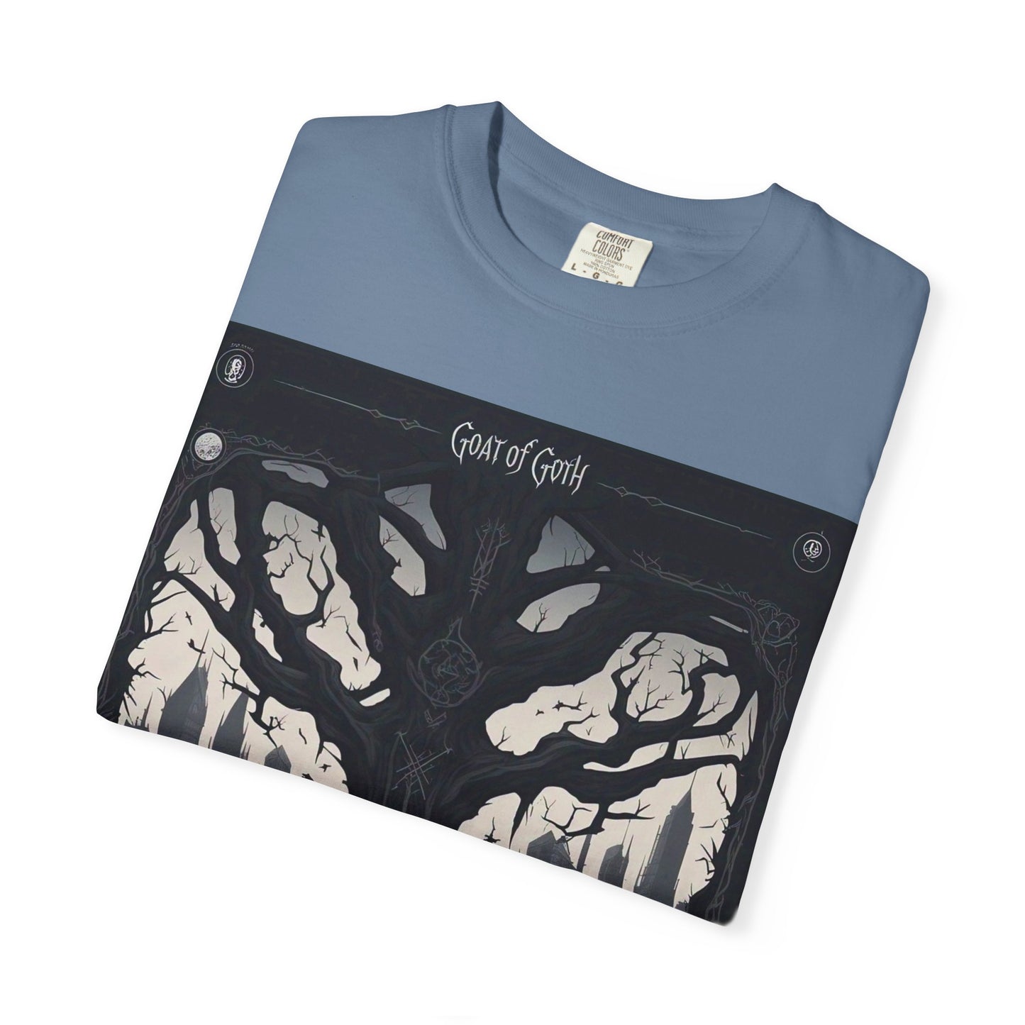 Gothic Tree T-Shirt, GOAT of Goth Unisex Cotton Tee for Nature Lovers, Unique Graphic Tee, Perfect for Festivals, Gift for Adventurers, Eco-Friendly Wear