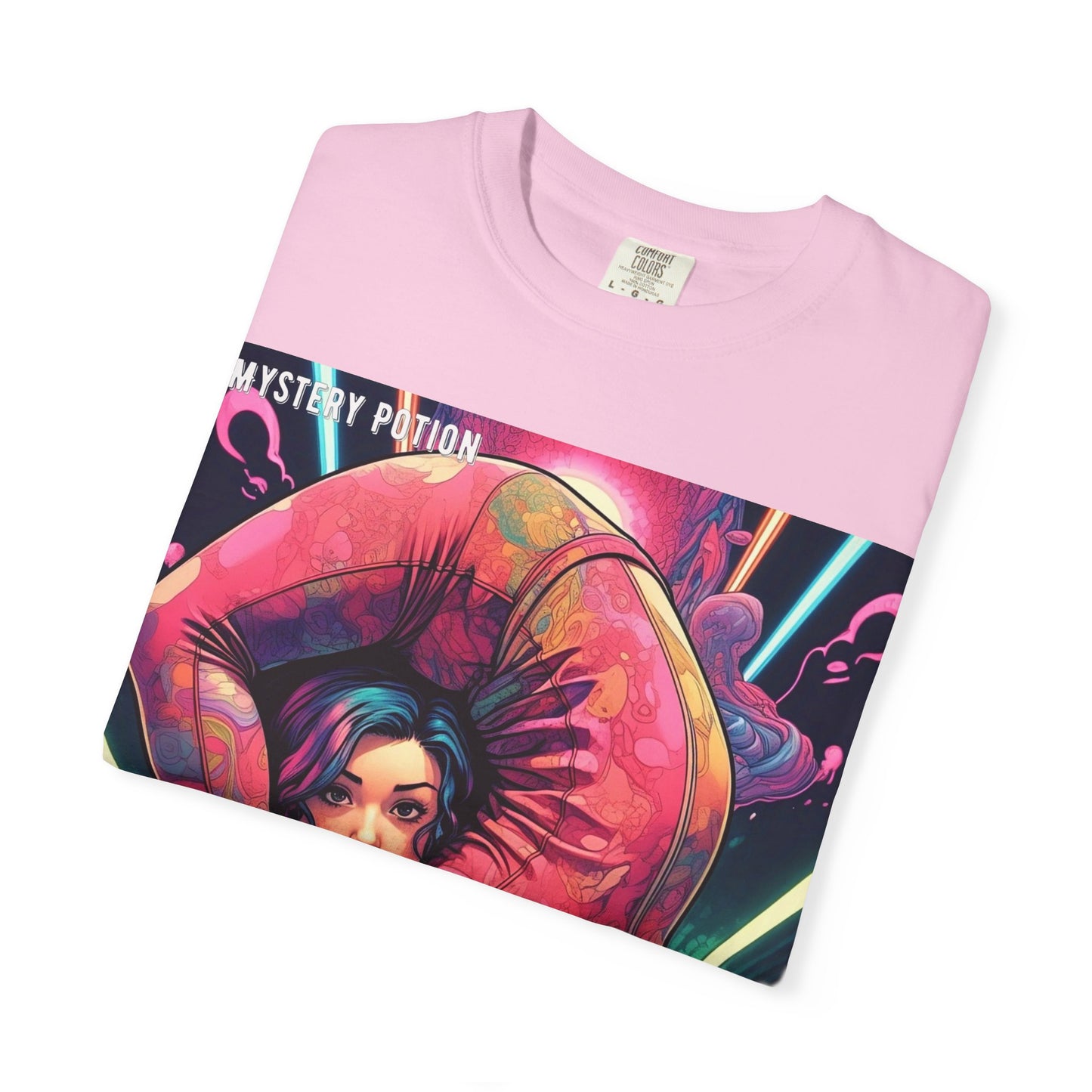 Mystery Potion Extreme Yoga Pose Unisex Garment-Dyed T-shirt, Artistic Tee, Vibrant Graphic Shirt, Unique Gift, Festival Wear, Comfortable Casual Top