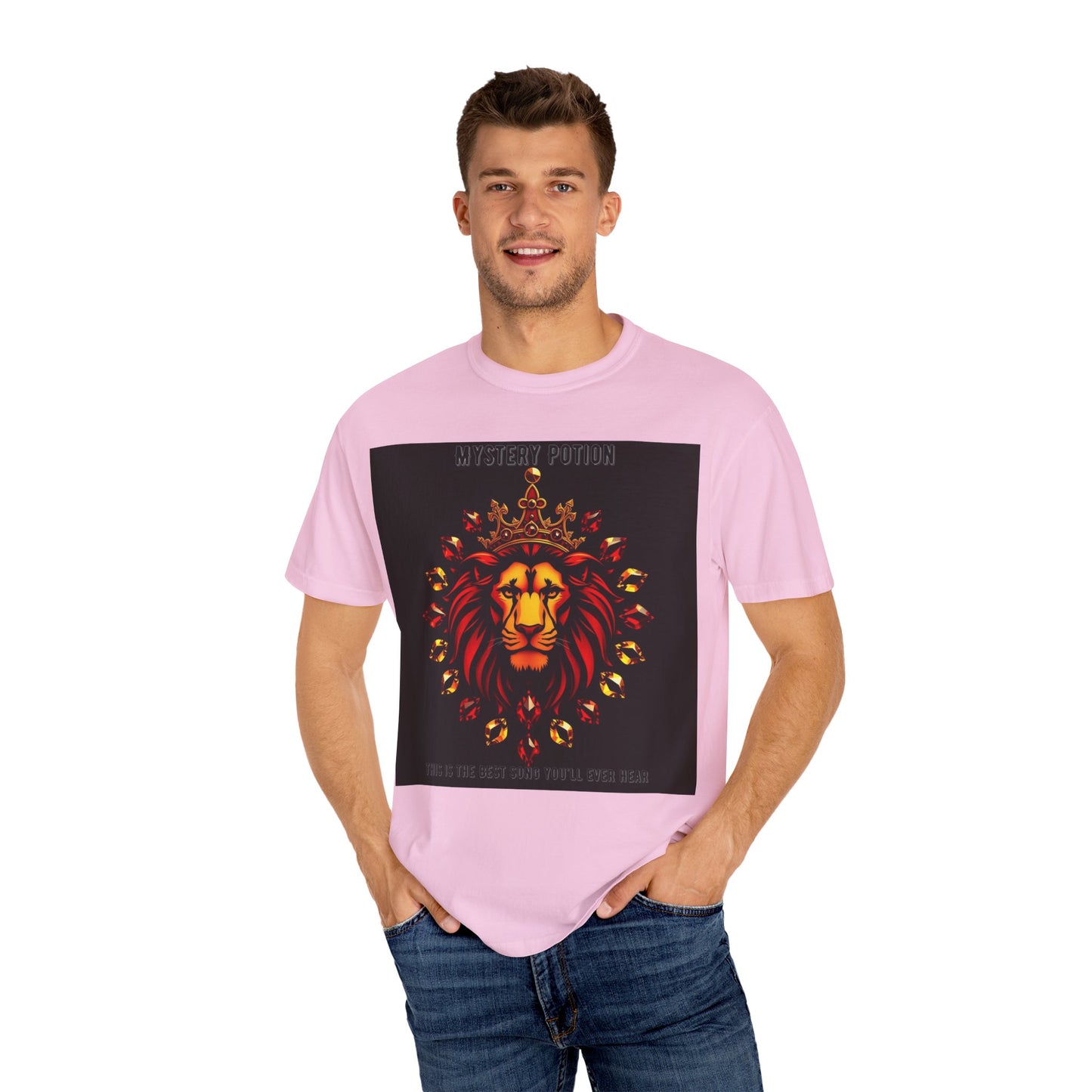 'This Is The Best Song You'll Ever Hear' by Mystery Potion, Bold Graphic Royal Lion T-Shirt, Unisex Tee, Streetwear Style, Gift for Lion Lovers, Perfect for Casual Outings, Unique Clothing