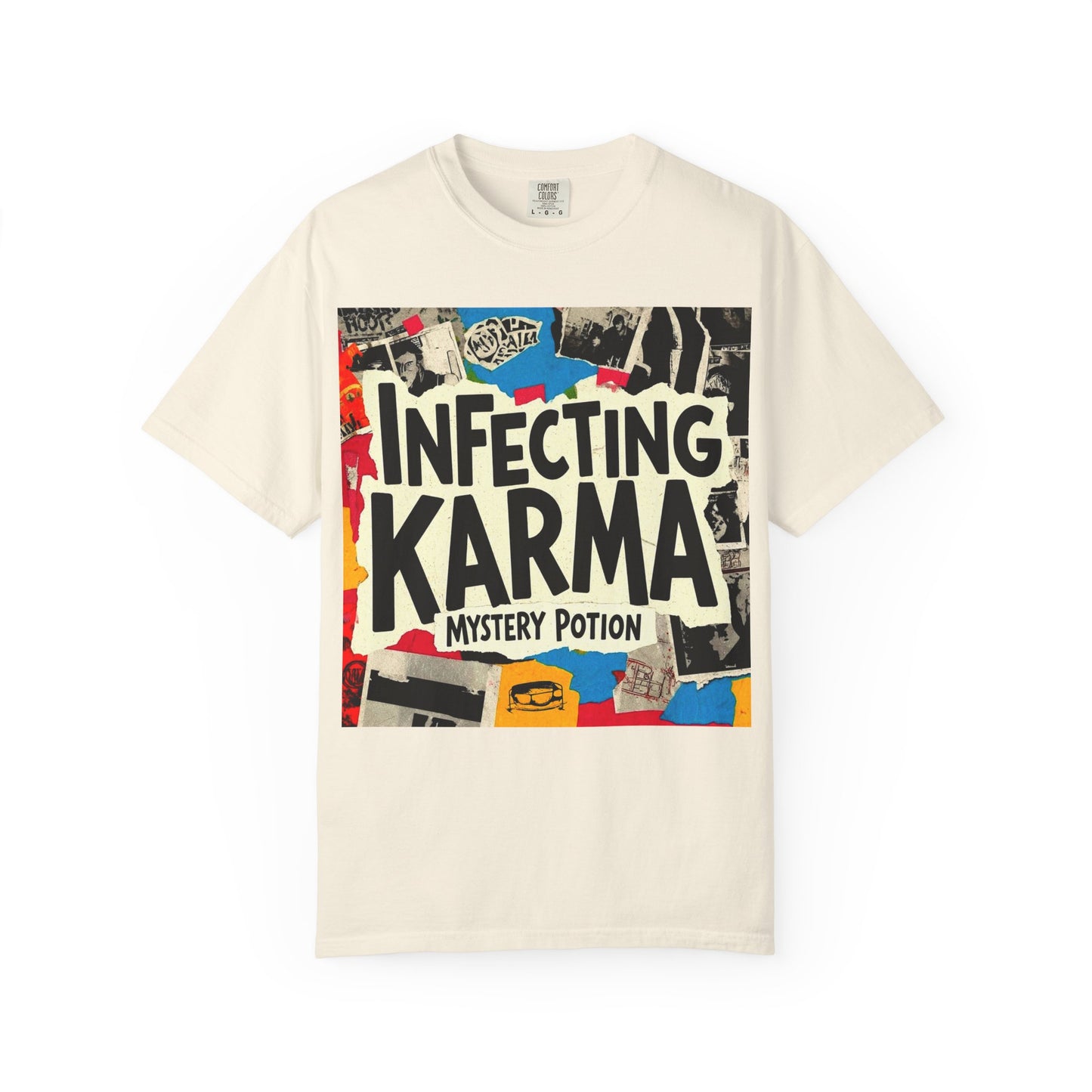'Infecting Karma' by Mystery Potion,  Mystical Vibes T-shirt Design - Summer Casual Wear, Gift for Friends, Festival Apparel, Unique Statement Tee