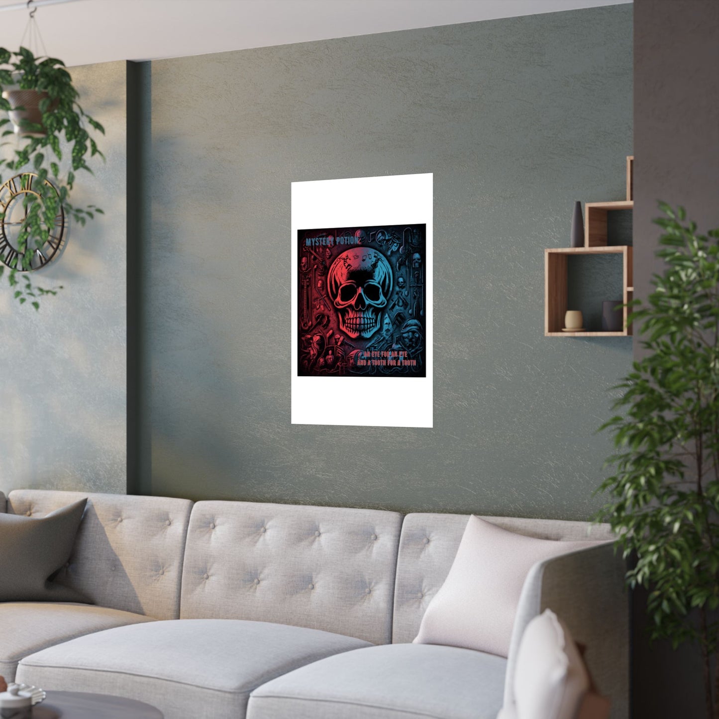 Mystical Skull Satin Poster, Edgy Art Print, Gothic Wall Decor, Unique Gift for Halloween, Dark Academia Aesthetic