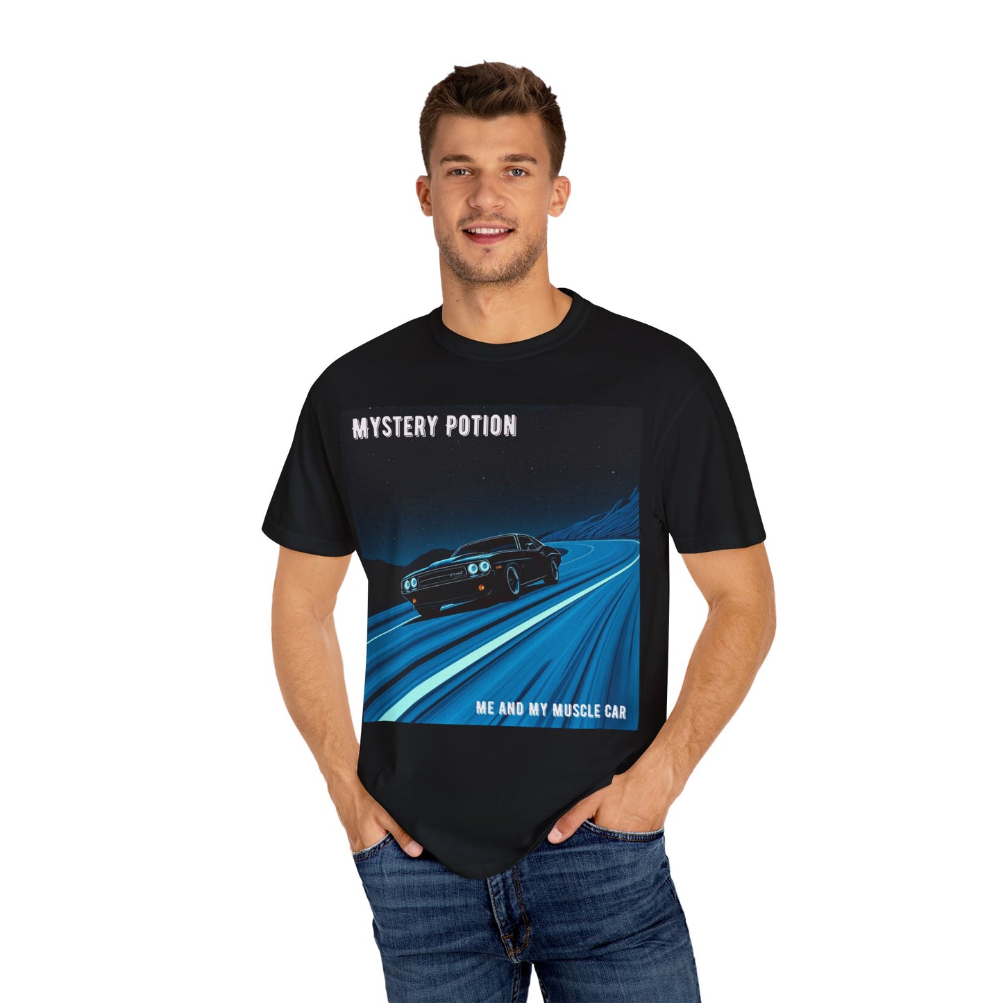 Mystery Potion Muscle Car T-Shirt | Unisex Garment-Dyed Tee, Vintage Car Lover Gift, Perfect for Car Shows, Birthday Gift, Casual Wear