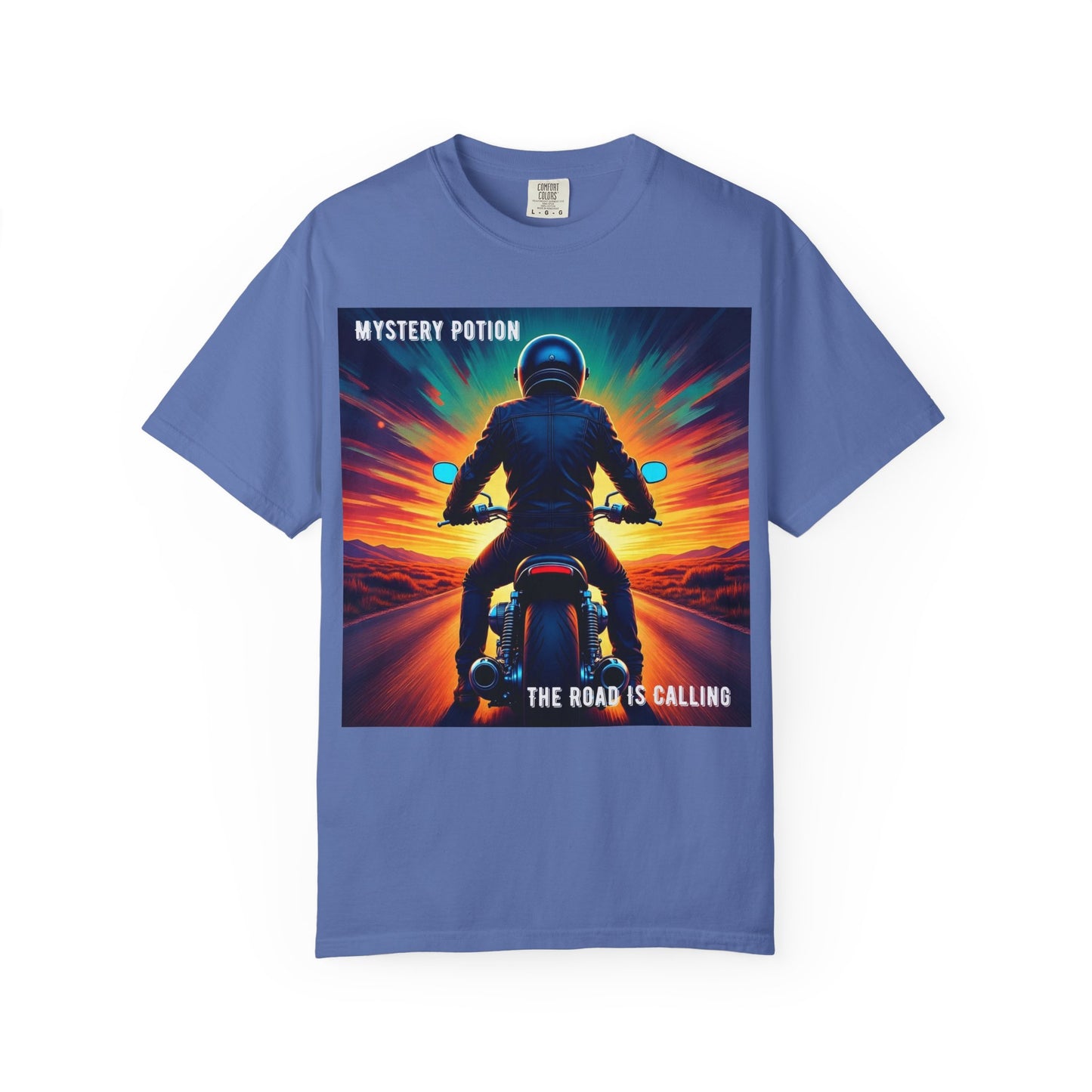 'The Road is Calling' by Mystery Potion Adventure T-Shirt, Motorcycle Gift, Road Trip Tee, Vintage Style Shirt, Unisex Graphic Tee, Outdoor Enthusiast Apparel