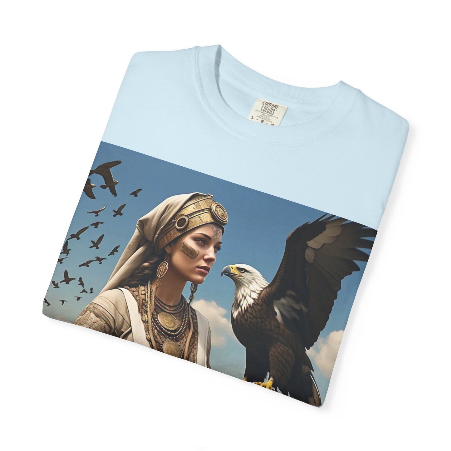 Empowered Eagle and Scythian Woman T-Shirt, Unisex Garment-Dyed Tee, Nature Lover Shirt, Gift for Bird Enthusiasts, Unique Graphic Tee
